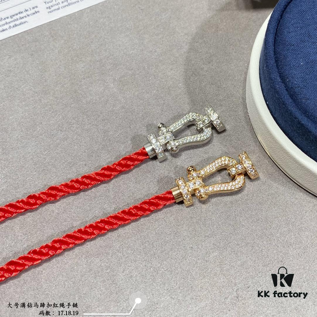 Fred Large Full Diamond Horseshoe Red String Bracelet – Luxury Fashion Elegant Design, High-End Customized Thickened 18K Gold Plated Craftsmanship, Precision Micro-Pave, Must-Have Accessory for Influencers and Style Enthusiasts, Platinum and Rose Gold Options