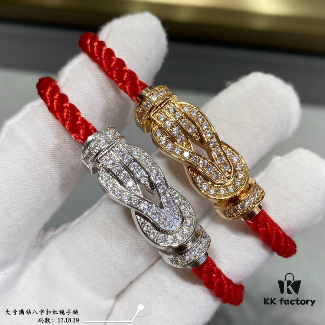 Fred Large Full Diamond Cross Knot Red String Bracelet, High-End Customized Fashion Jewelry, Thickened 18K Gold Plated Craftsmanship, Micro-Pave Workmanship, Must-Have for Trendsetters