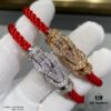 Fred Large Full Diamond Cross Knot Red String Bracelet, High-End Customized Fashion Jewelry, Thickened 18K Gold Plated Craftsmanship, Micro-Pave Workmanship, Must-Have for Trendsetters