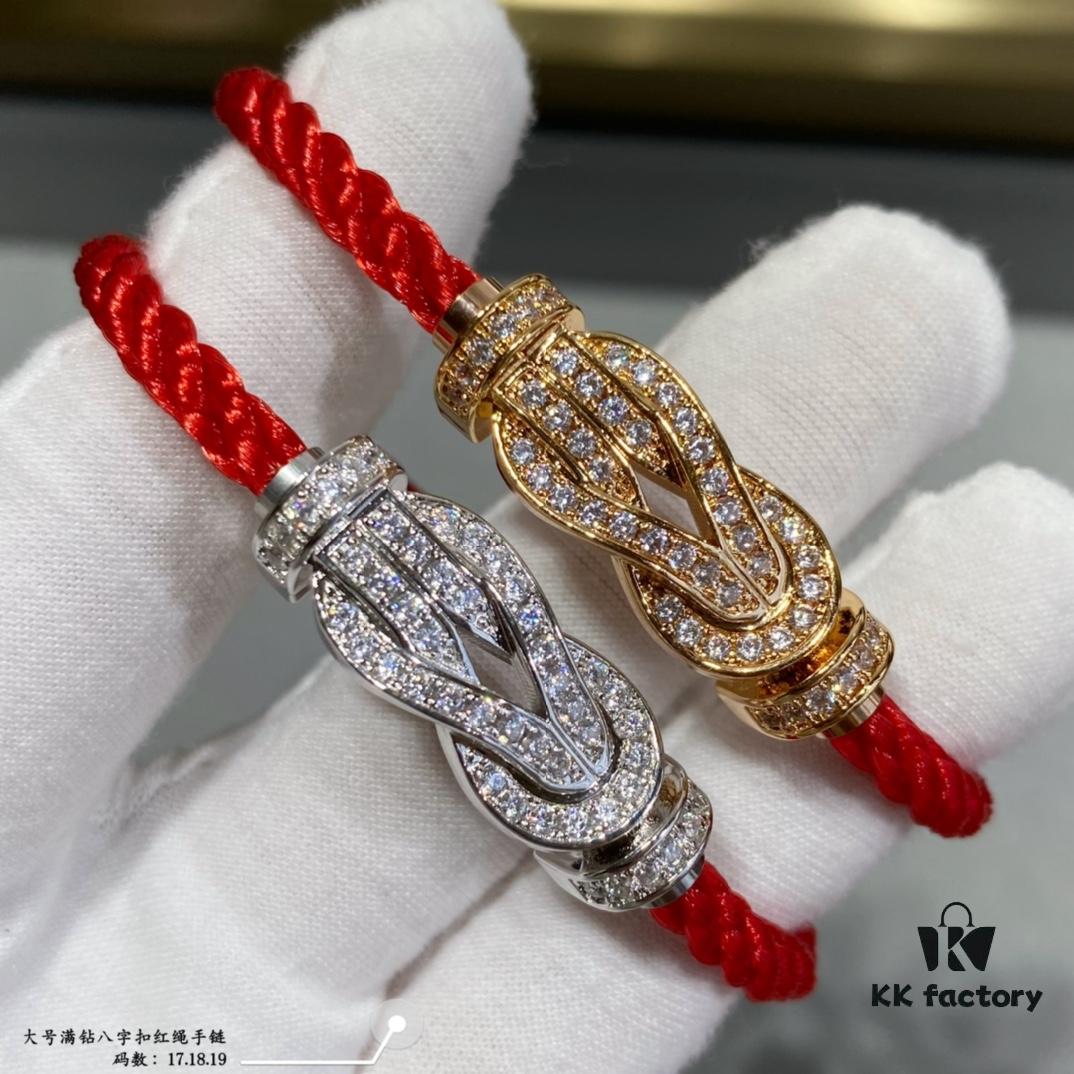 Fred Large Full Diamond Cross Knot Red String Bracelet, High-End Customized Fashion Jewelry, Thickened 18K Gold Plated Craftsmanship, Micro-Pave Workmanship, Must-Have for Trendsetters