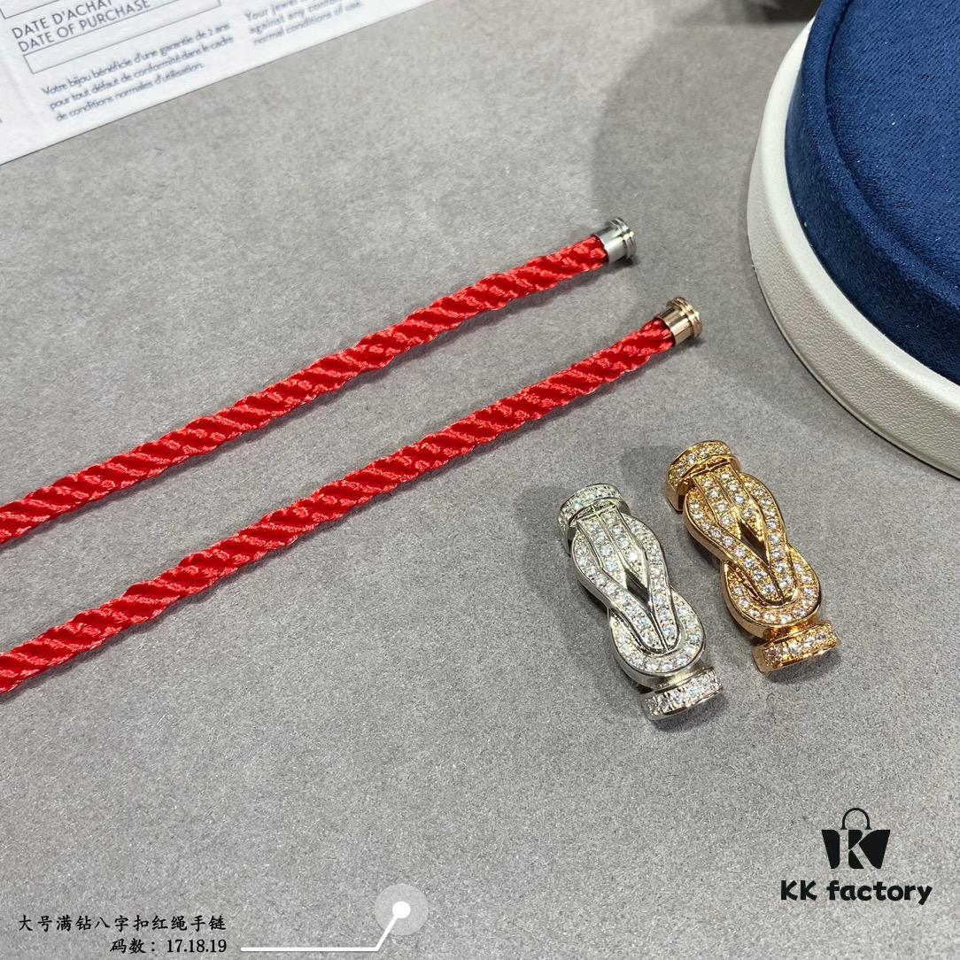 Fred Large Full Diamond Cross Knot Red String Bracelet, High-End Customized Fashion Jewelry, Thickened 18K Gold Plated Craftsmanship, Micro-Pave Workmanship, Must-Have for Trendsetters