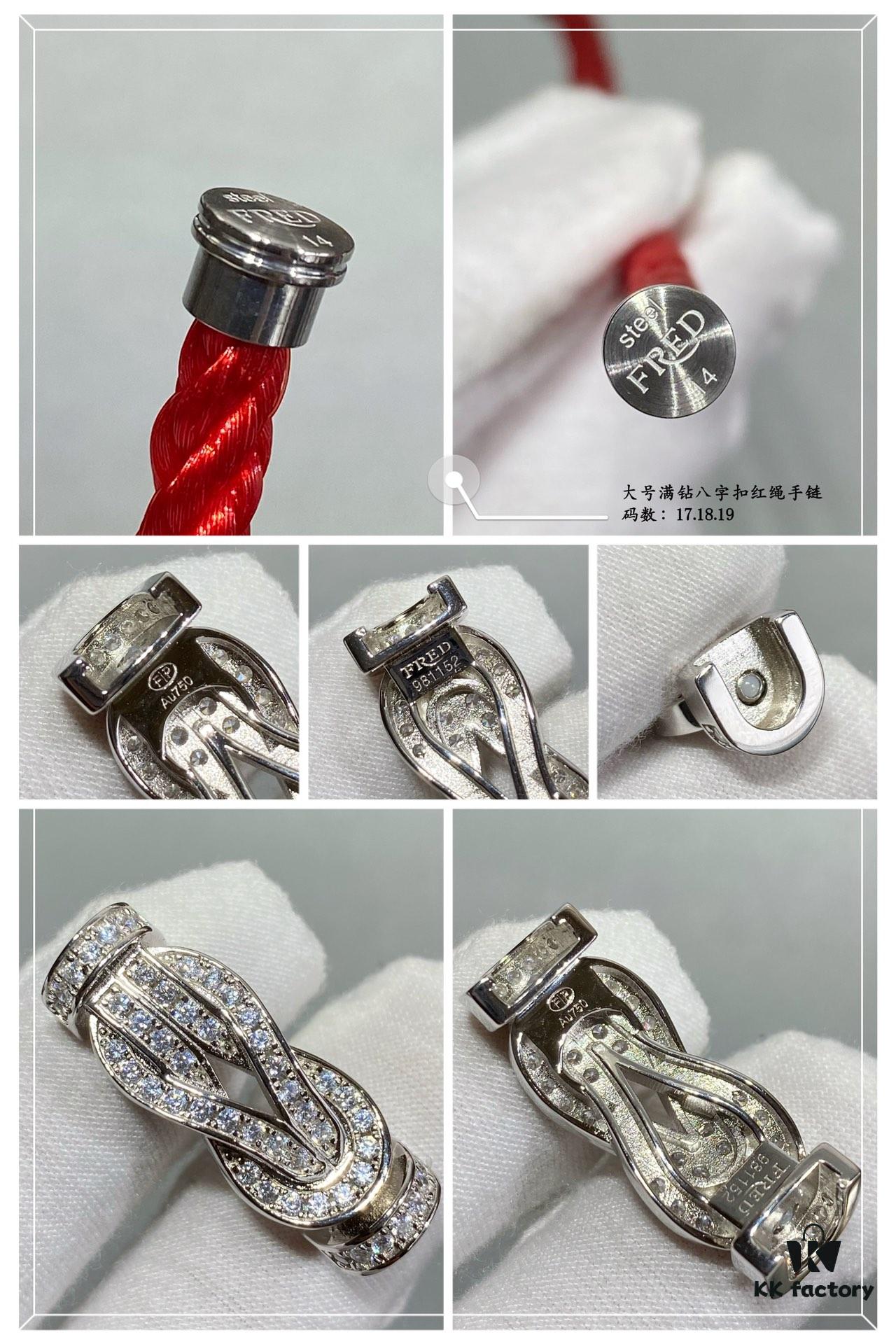 Fred Large Full Diamond Cross Knot Red String Bracelet, High-End Customized Fashion Jewelry, Thickened 18K Gold Plated Craftsmanship, Micro-Pave Workmanship, Must-Have for Trendsetters