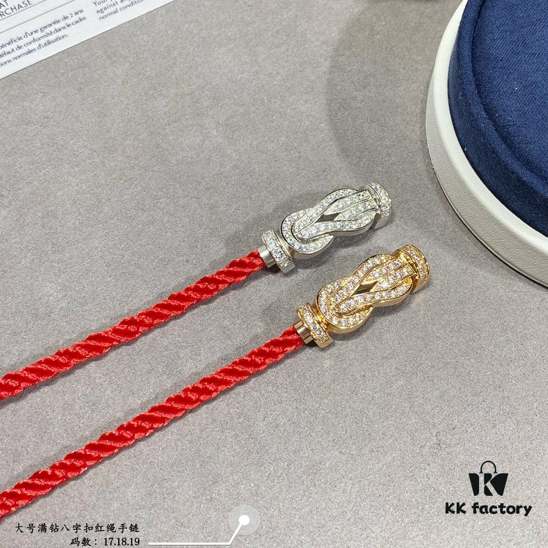 Fred Large Full Diamond Cross Knot Red String Bracelet, High-End Customized Fashion Jewelry, Thickened 18K Gold Plated Craftsmanship, Micro-Pave Workmanship, Must-Have for Trendsetters