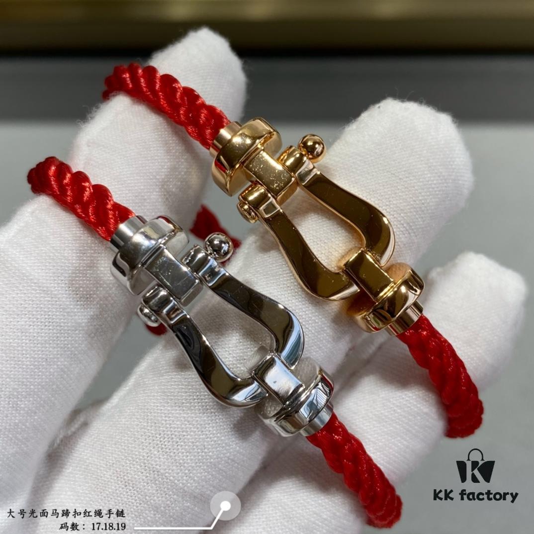 Fred Large Smooth Horsehoof Knot Red String Bracelet, Luxury Fashion Exquisite Design, High-End Customized 18K Gold Plated Thickened Craft, Micro-Pave Precision Workmanship, Must-Have Accessory for Influencers and Style Enthusiasts, Platinum