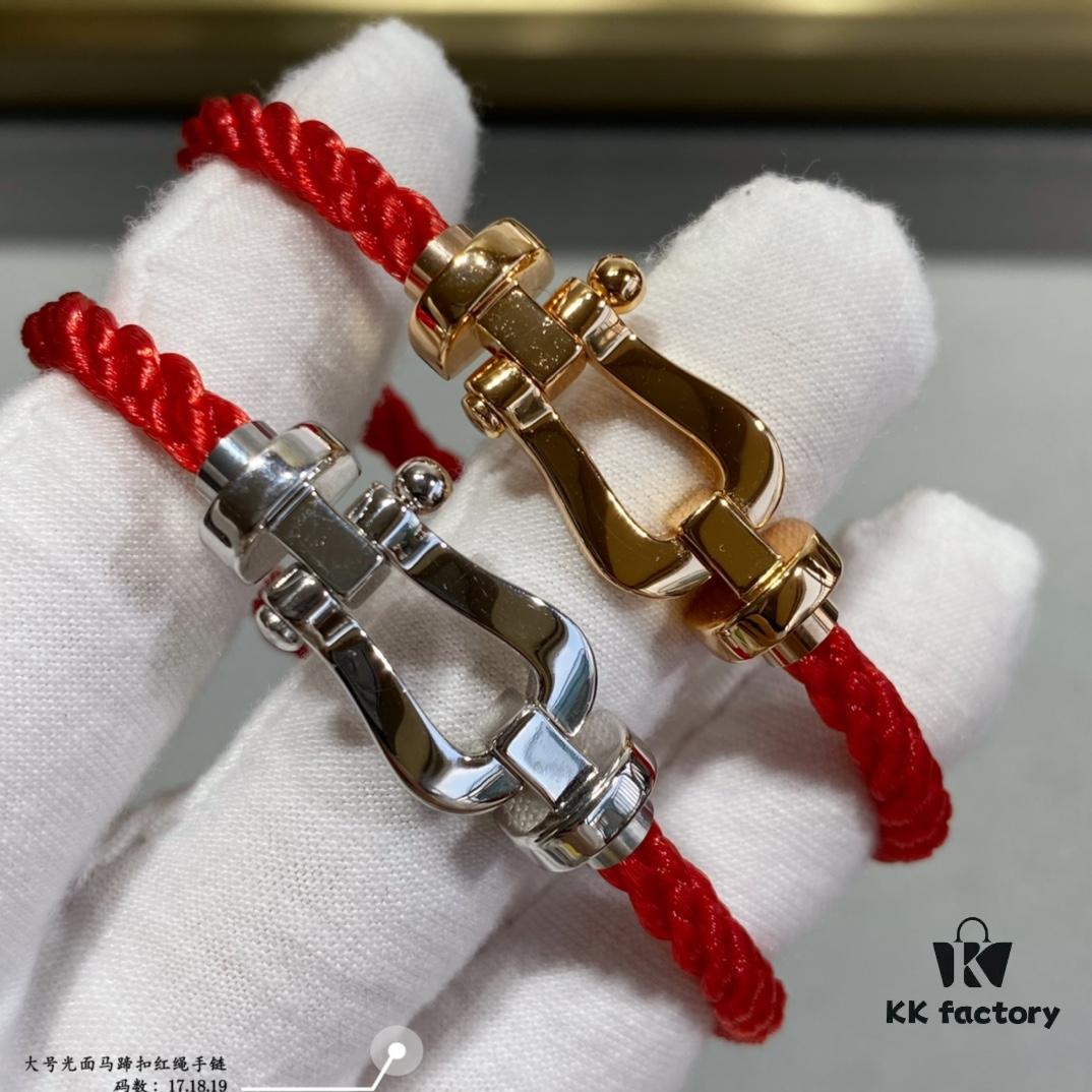 Fred Large Smooth Horsehoof Knot Red String Bracelet, Luxury Fashion Exquisite Design, High-End Customized 18K Gold Plated Thickened Craft, Micro-Pave Precision Workmanship, Must-Have Accessory for Influencers and Style Enthusiasts, Platinum