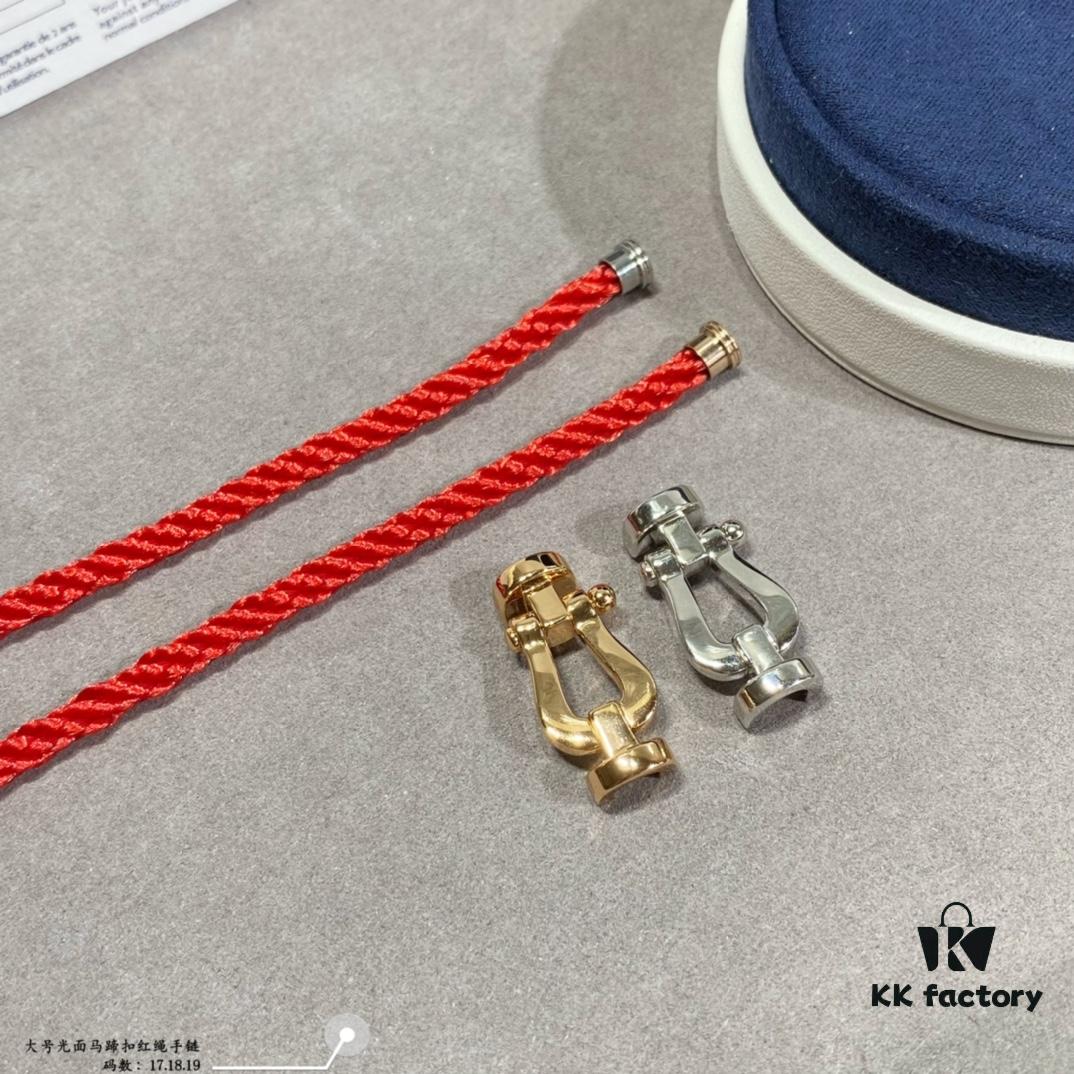 Fred Large Smooth Horsehoof Knot Red String Bracelet, Luxury Fashion Exquisite Design, High-End Customized 18K Gold Plated Thickened Craft, Micro-Pave Precision Workmanship, Must-Have Accessory for Influencers and Style Enthusiasts, Platinum