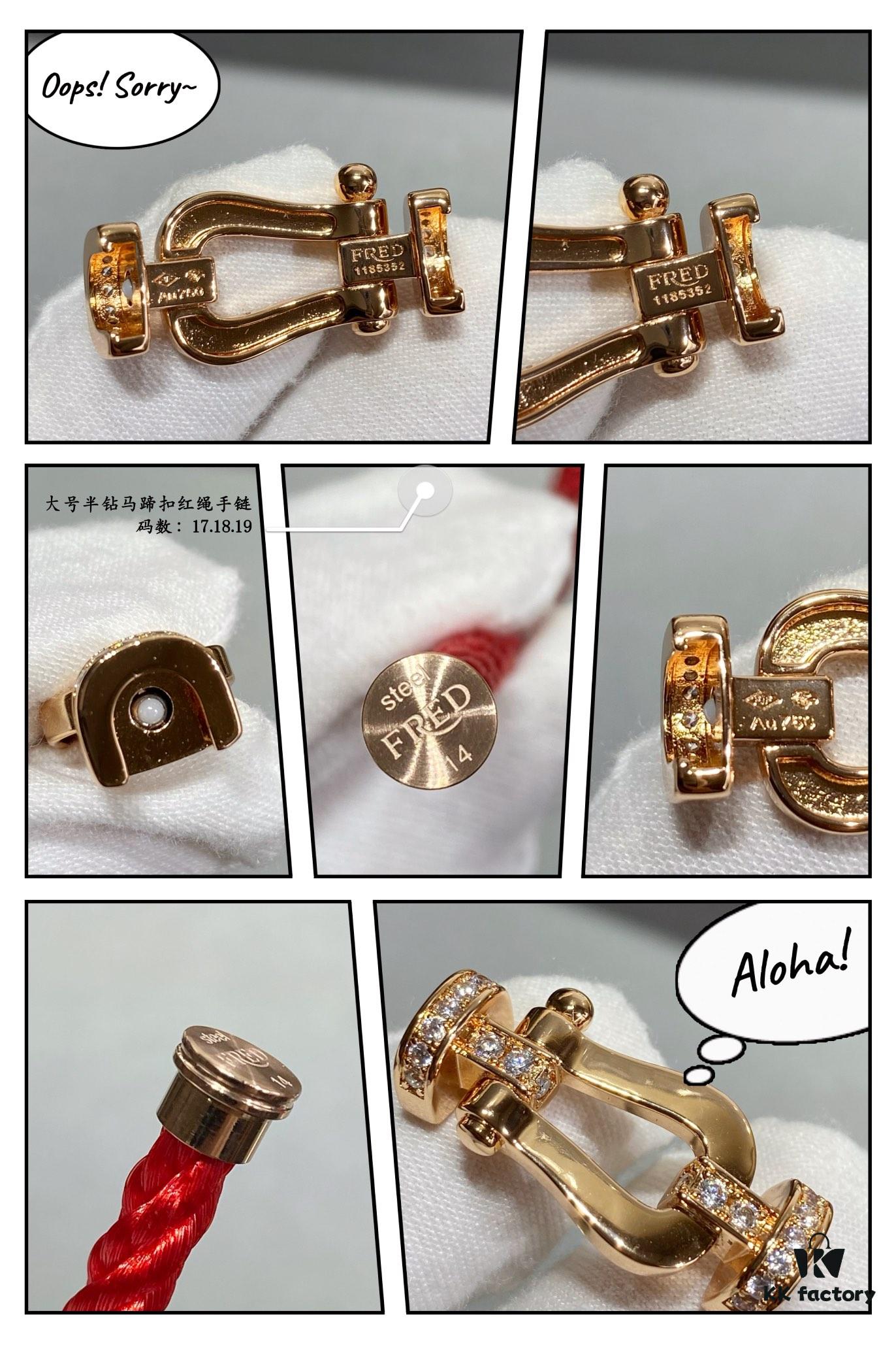 Fred Large Semi-Paved Horsehoof Knot Red String Bracelet - Luxury Fashion Exquisite Design, High-End Customized Thickened 18K Gold Plated Craftsmanship, Micro-Inlaid Workmanship, Must-Have Item for Influencers and Fashion Enthusiasts, Platinum