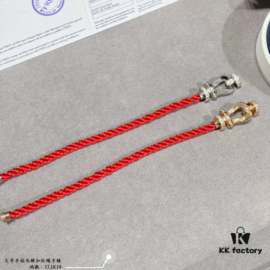 Fred Large Semi-Paved Horsehoof Knot Red String Bracelet - Luxury Fashion Exquisite Design, High-End Customized Thickened 18K Gold Plated Craftsmanship, Micro-Inlaid Workmanship, Must-Have Item for Influencers and Fashion Enthusiasts, Platinum