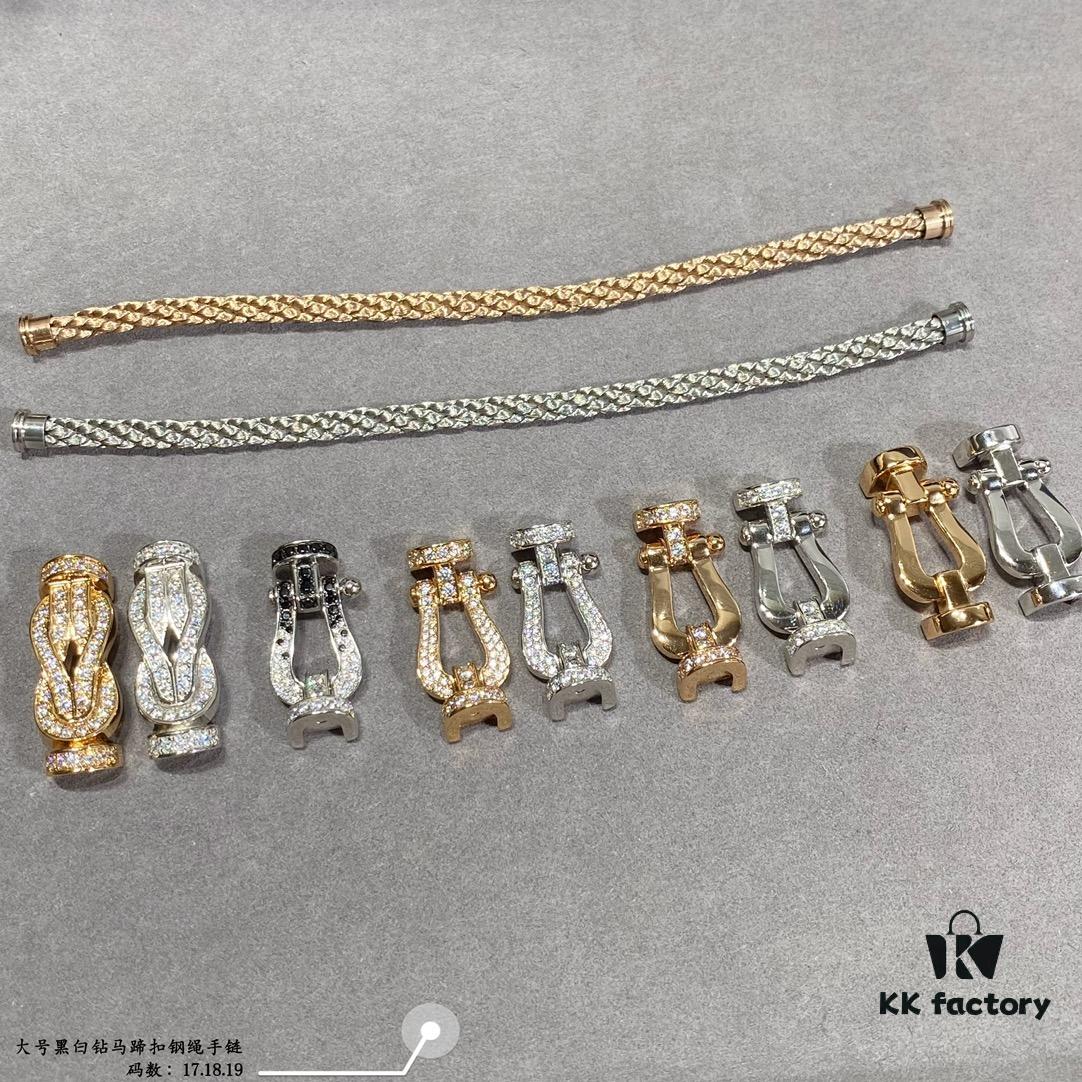 Fred Black and White Diamond Large Hoop Buckle Steel Rope Bracelet - Luxury Fashion Elegant Design, High-End Customized Thickened 18K Gold Plated Craftsmanship, Micro-Pave Workmanship, Must-Have Item for Influencers and Fashion Enthusiasts