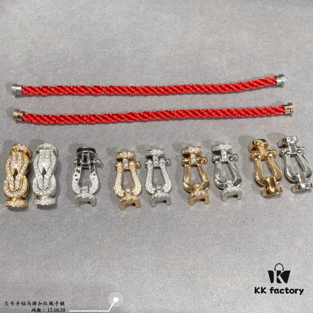 Fred Large Semi-Paved Horsehoof Knot Red String Bracelet - Luxury Fashion Exquisite Design, High-End Customized Thickened 18K Gold Plated Craftsmanship, Micro-Inlaid Workmanship, Must-Have Item for Influencers and Fashion Enthusiasts, Platinum