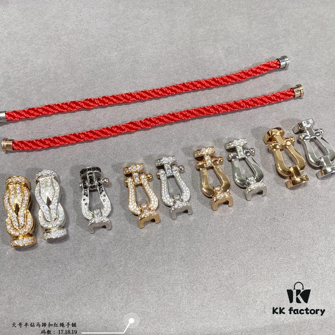 Fred Large Semi-Paved Horsehoof Knot Red String Bracelet - Luxury Fashion Exquisite Design, High-End Customized Thickened 18K Gold Plated Craftsmanship, Micro-Inlaid Workmanship, Must-Have Item for Influencers and Fashion Enthusiasts, Platinum