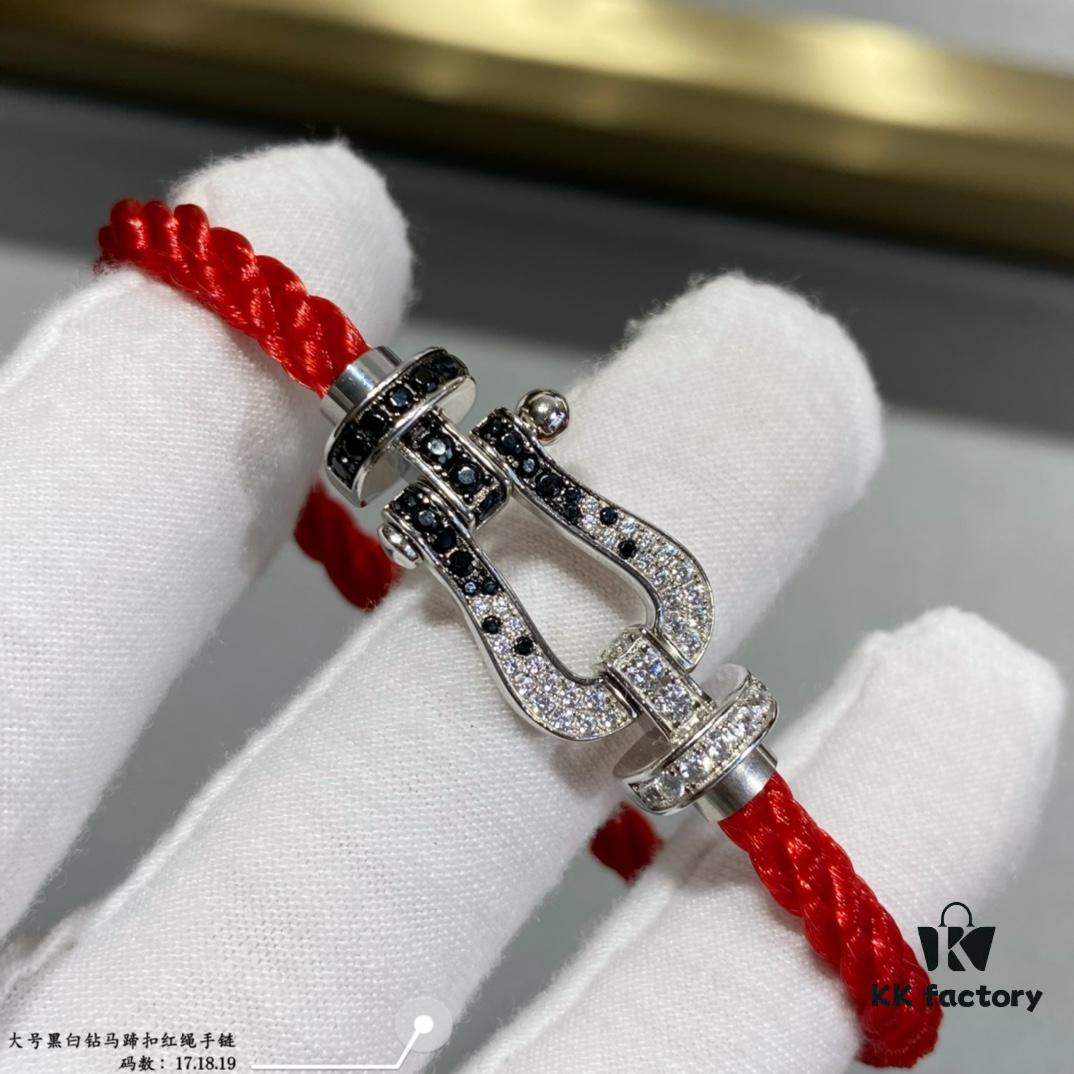 New Release ❤️ Fred Large Black and White Diamond Horsehoof Charm Red String Bracelet - Luxury Fashion Elegant Design