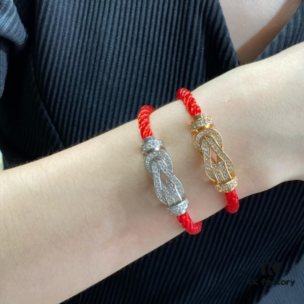 Fred Large Full Diamond Cross Knot Red String Bracelet, High-End Customized Fashion Jewelry, Thickened 18K Gold Plated Craftsmanship, Micro-Pave Workmanship, Must-Have for Trendsetters