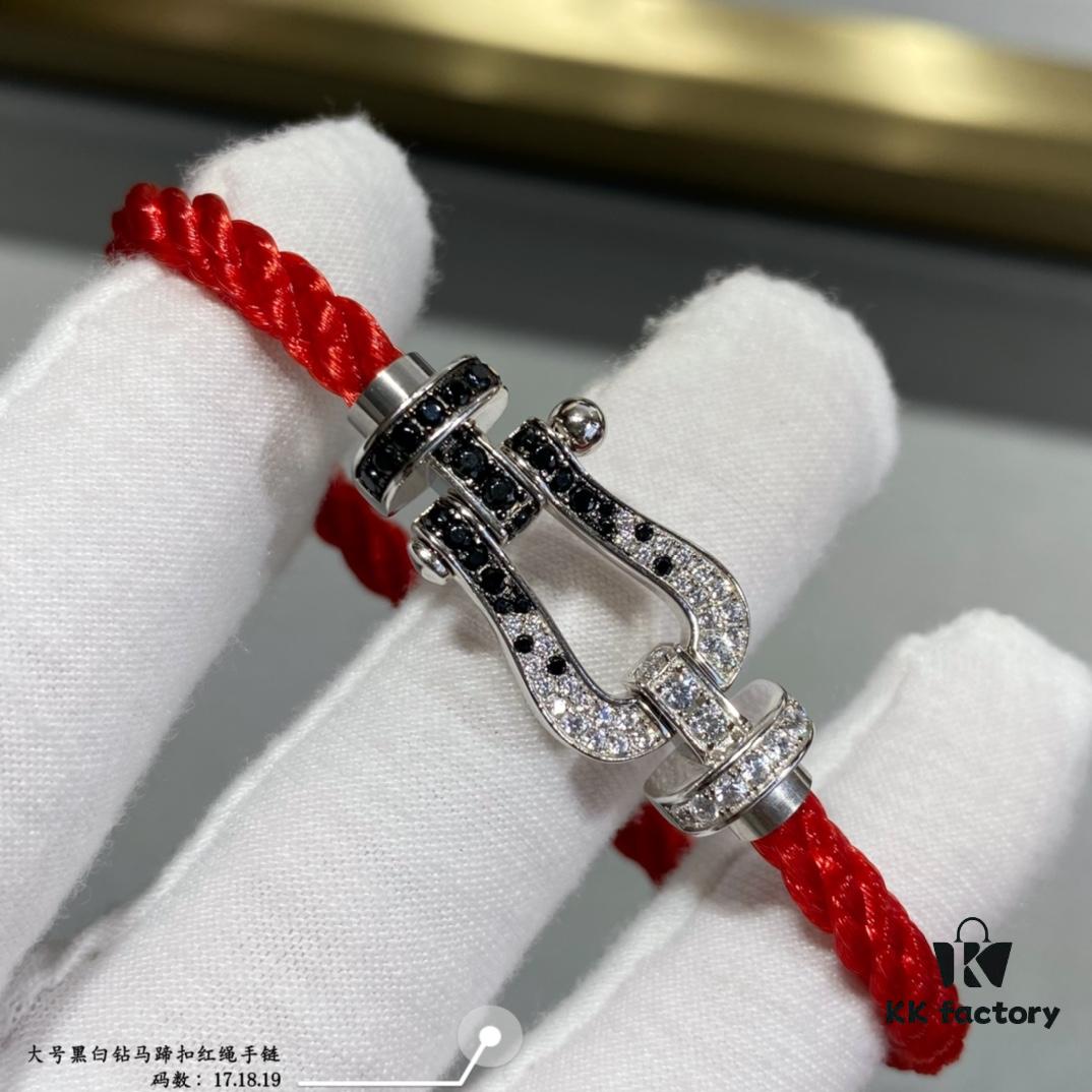 New Release ❤️ Fred Large Black and White Diamond Horsehoof Charm Red String Bracelet - Luxury Fashion Elegant Design