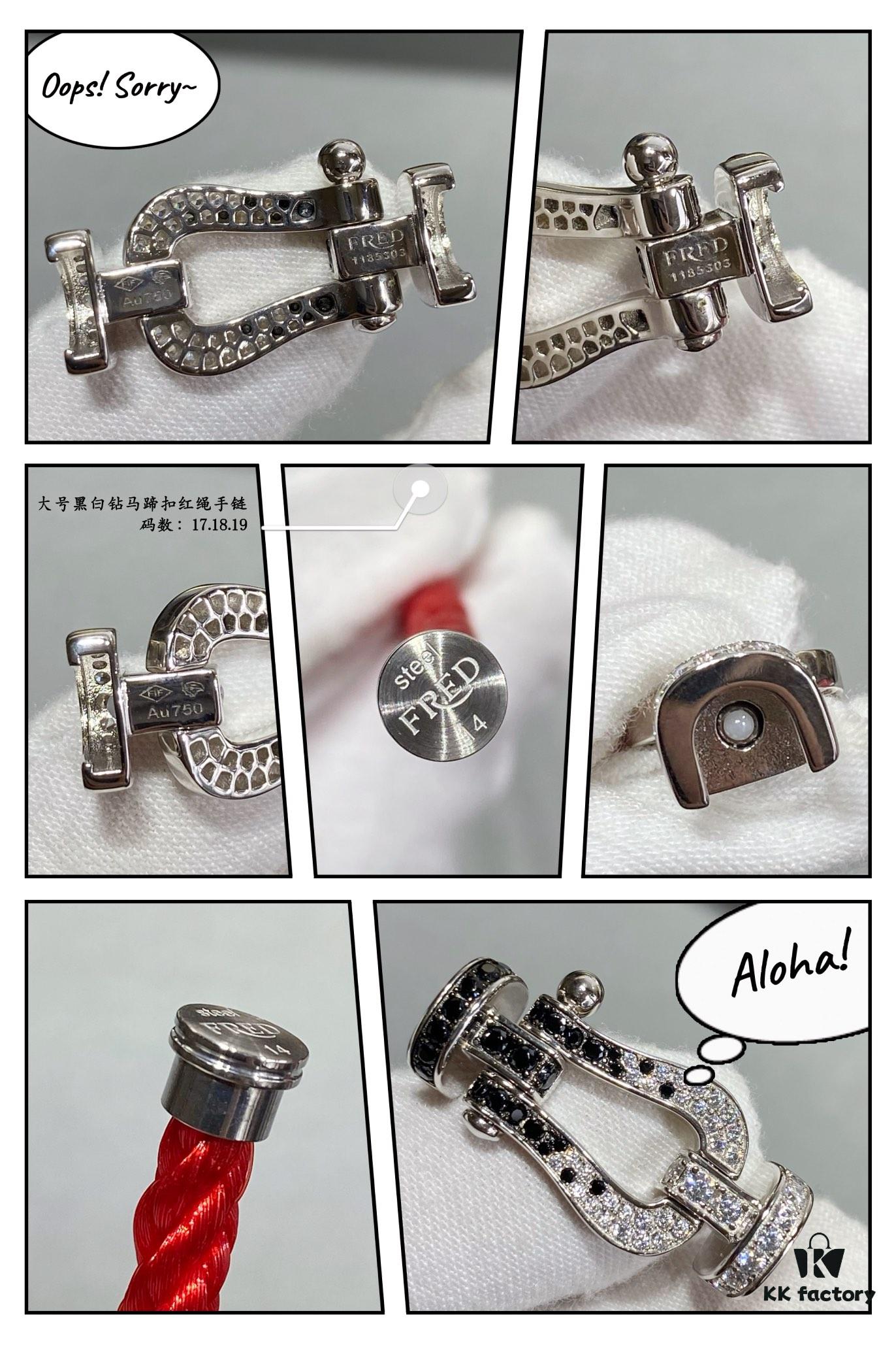 New Release ❤️ Fred Large Black and White Diamond Horsehoof Charm Red String Bracelet - Luxury Fashion Elegant Design