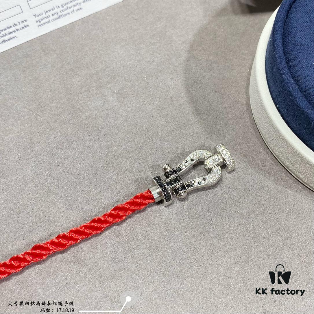 New Release ❤️ Fred Large Black and White Diamond Horsehoof Charm Red String Bracelet - Luxury Fashion Elegant Design