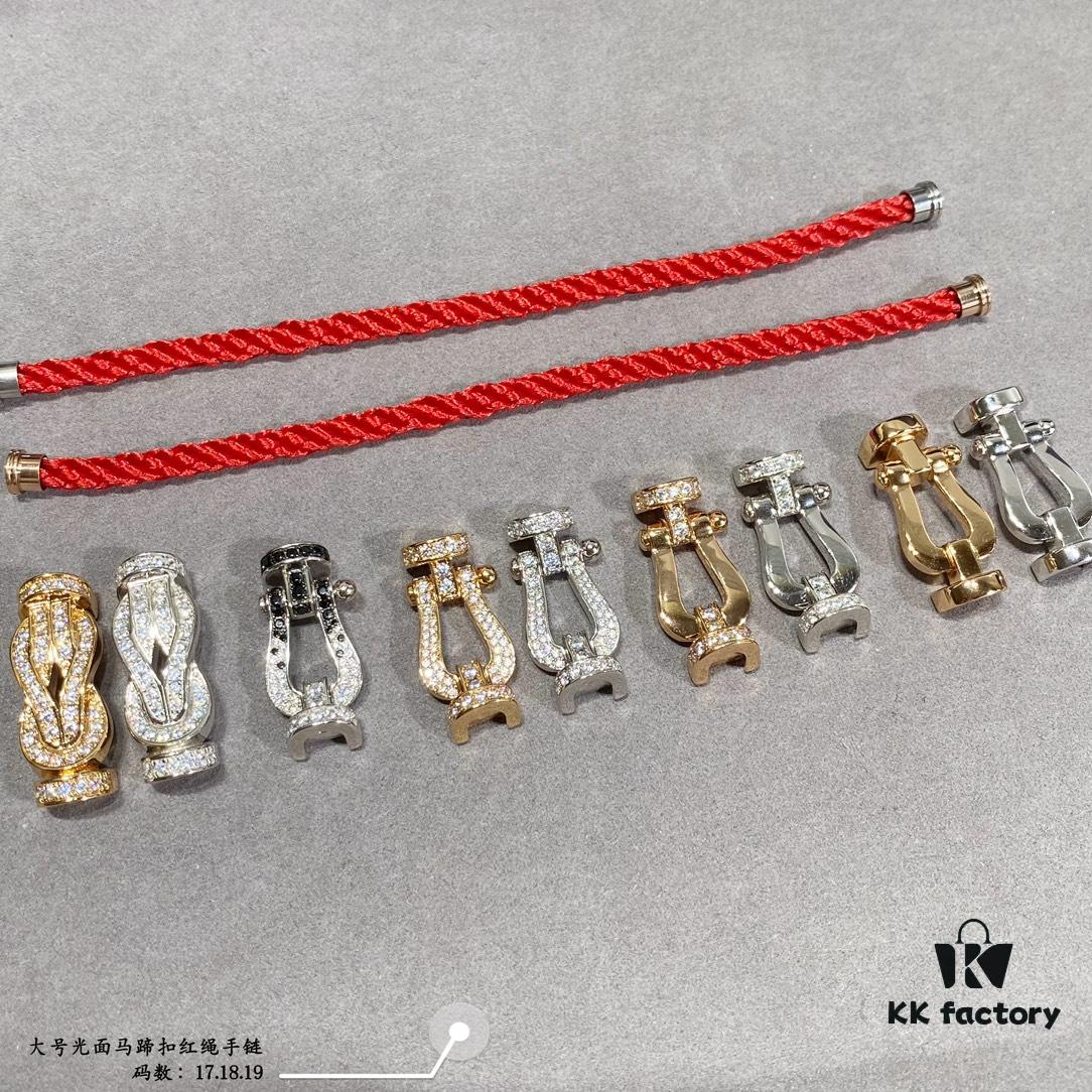 Fred Large Smooth Horsehoof Knot Red String Bracelet, Luxury Fashion Exquisite Design, High-End Customized 18K Gold Plated Thickened Craft, Micro-Pave Precision Workmanship, Must-Have Accessory for Influencers and Style Enthusiasts, Platinum