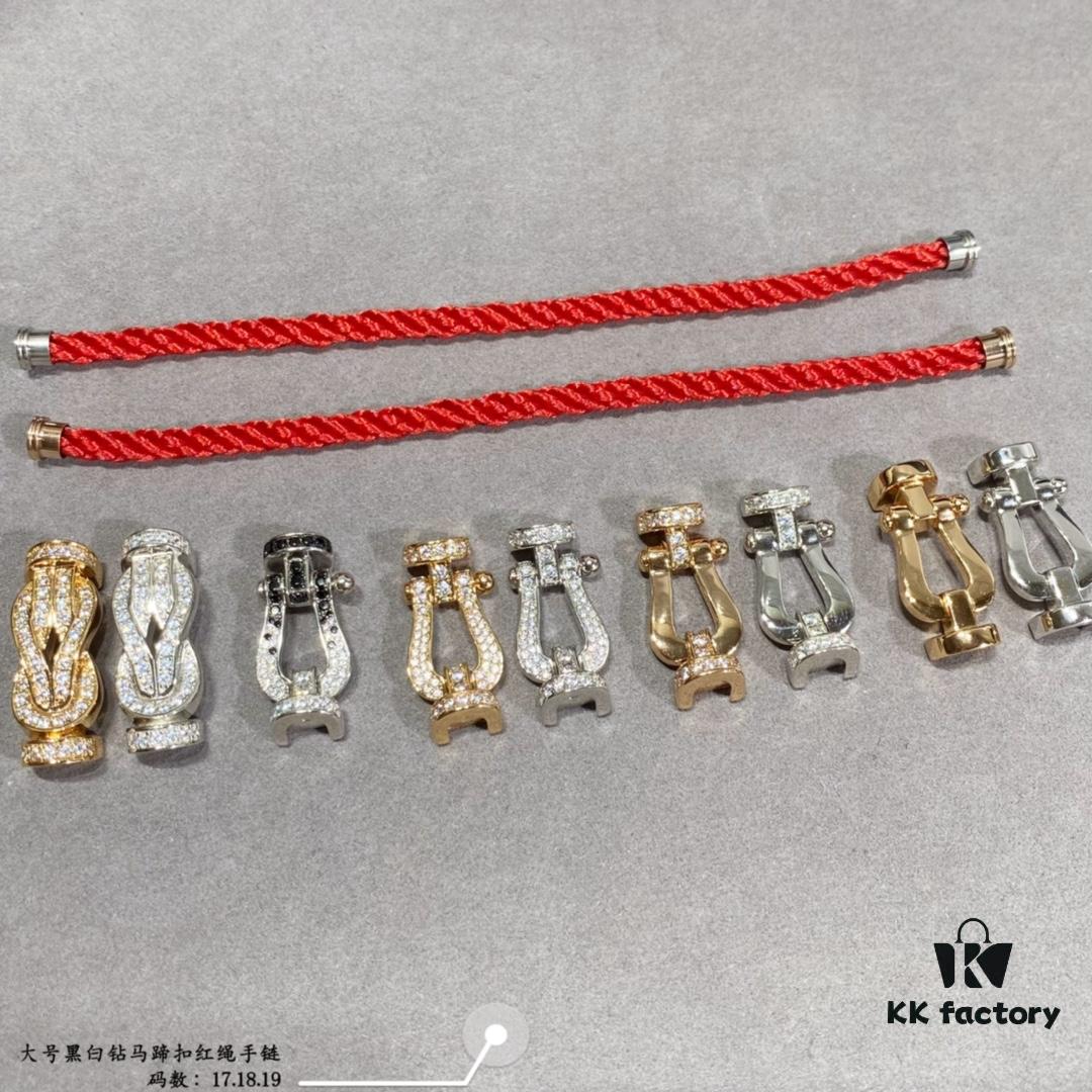 New Release ❤️ Fred Large Black and White Diamond Horsehoof Charm Red String Bracelet - Luxury Fashion Elegant Design