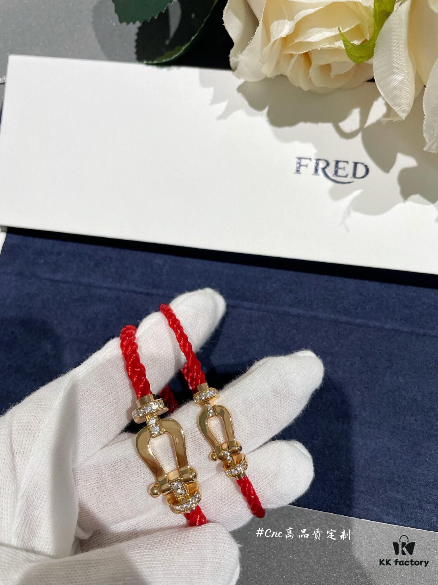 FRE*D Half-Diamond Horseshoe Knot Red String Bracelet, CNC Precision Carved, High Quality Evident from Real Photos