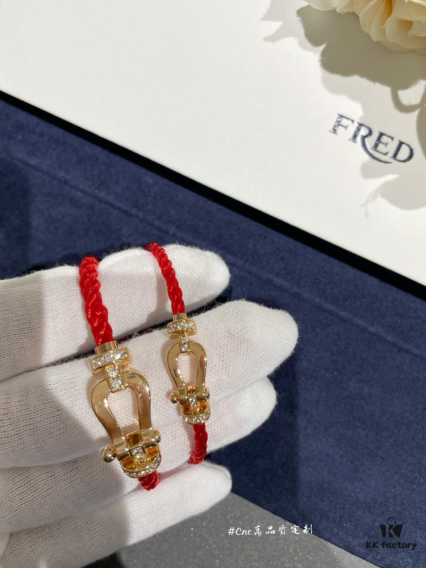 FRE*D Half-Diamond Horseshoe Knot Red String Bracelet, CNC Precision Carved, High Quality Evident from Real Photos