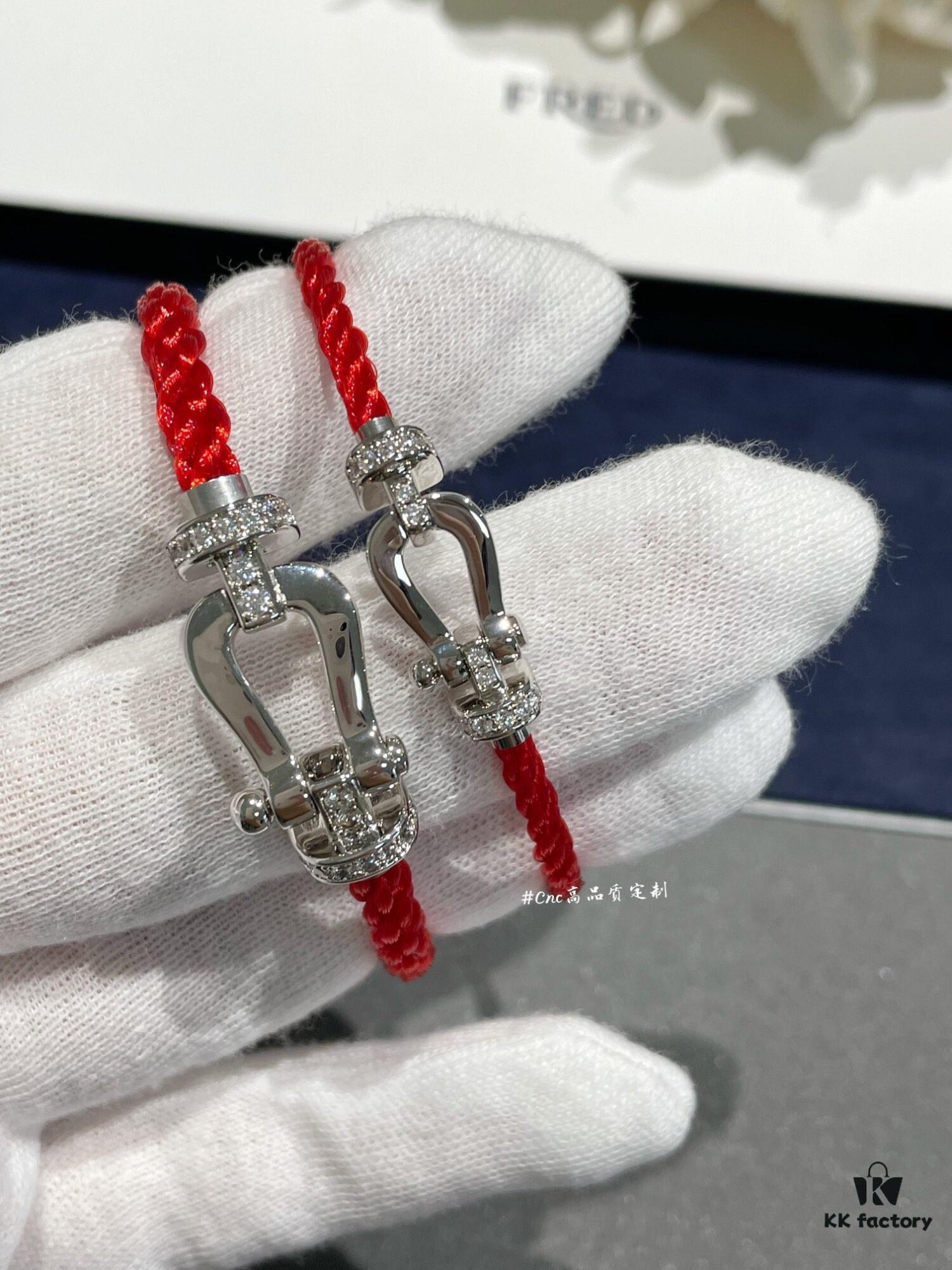 FRE*D Half-Diamond Horseshoe Knot Red String Bracelet, CNC Precision Carved, High Quality Evident from Real Photos