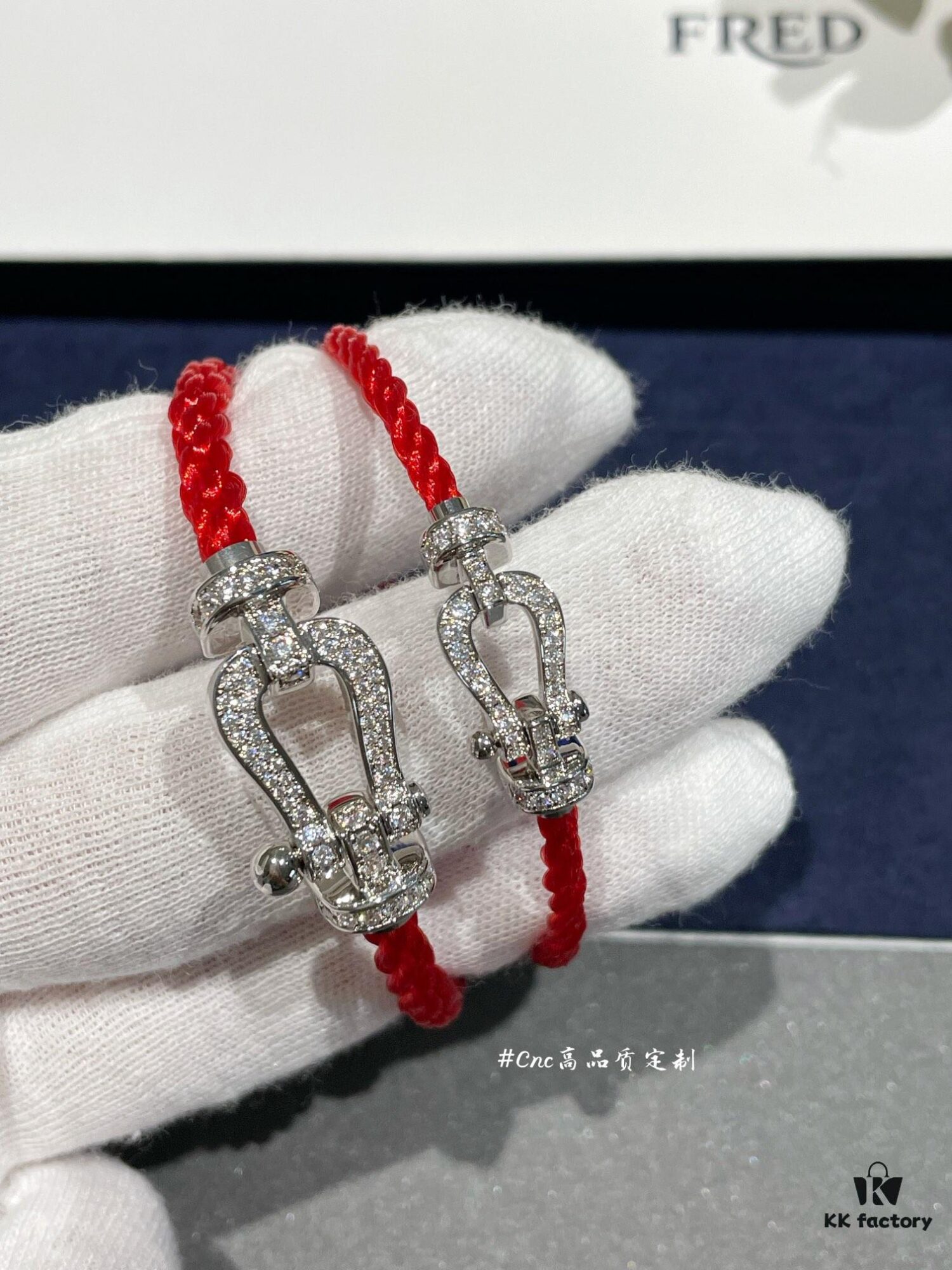 FRE*D Full Diamond Horsehoof Knot Red Bracelet, CNC Precision Carved, Experience the Quality from Our Real Photos