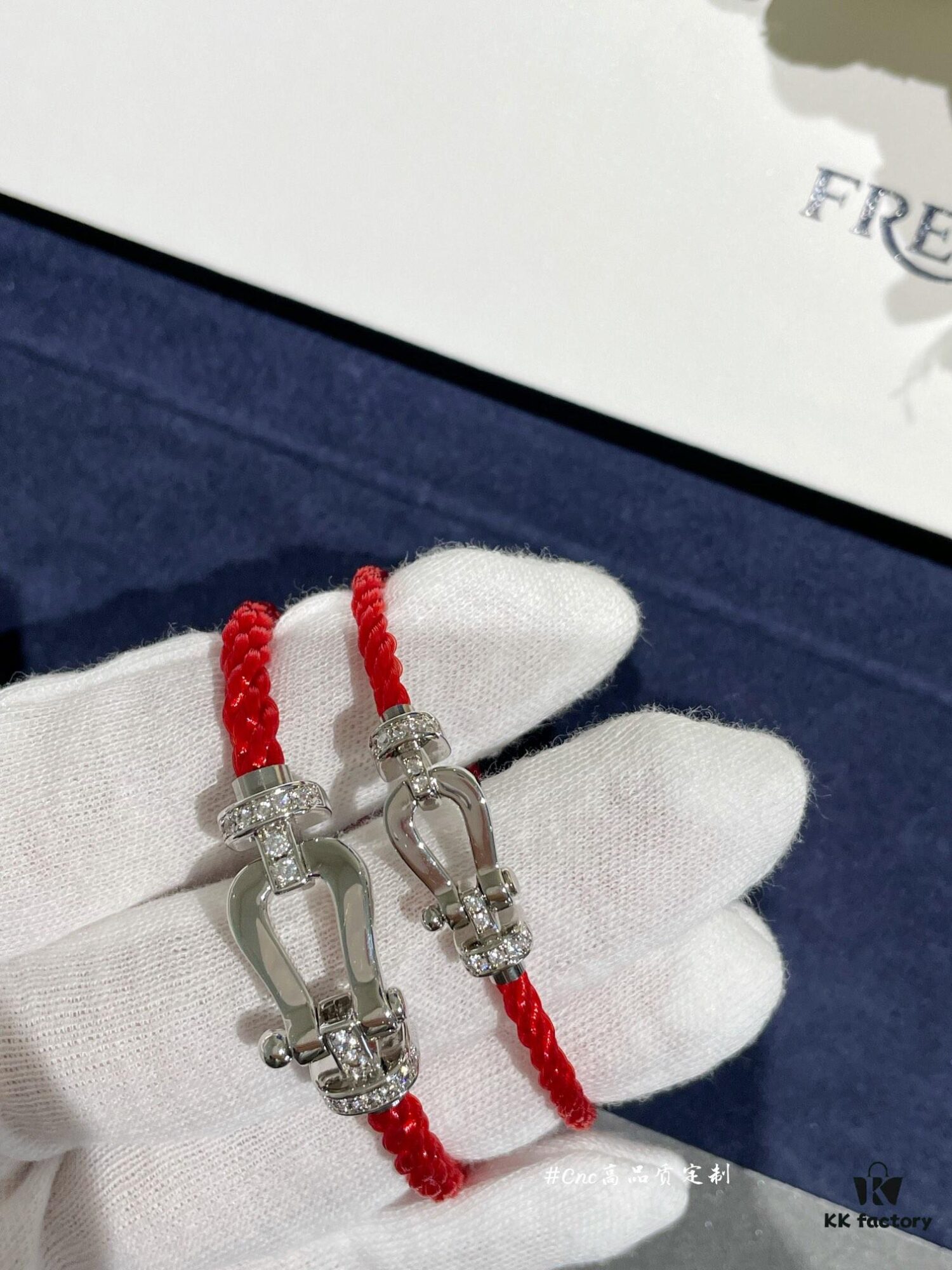 FRE*D Half-Diamond Horseshoe Knot Red String Bracelet, CNC Precision Carved, High Quality Evident from Real Photos
