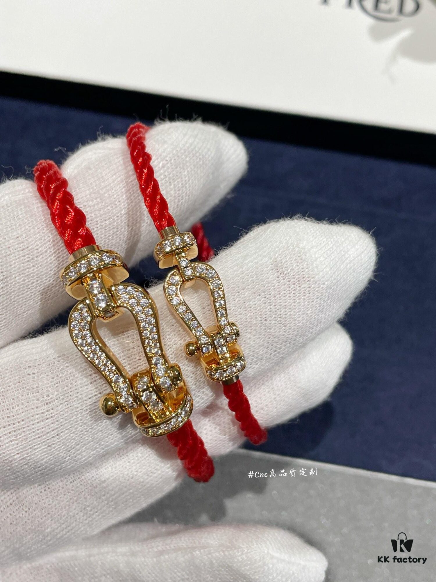 FRE*D Full Diamond Horsehoof Knot Red Bracelet, CNC Precision Carved, Experience the Quality from Our Real Photos