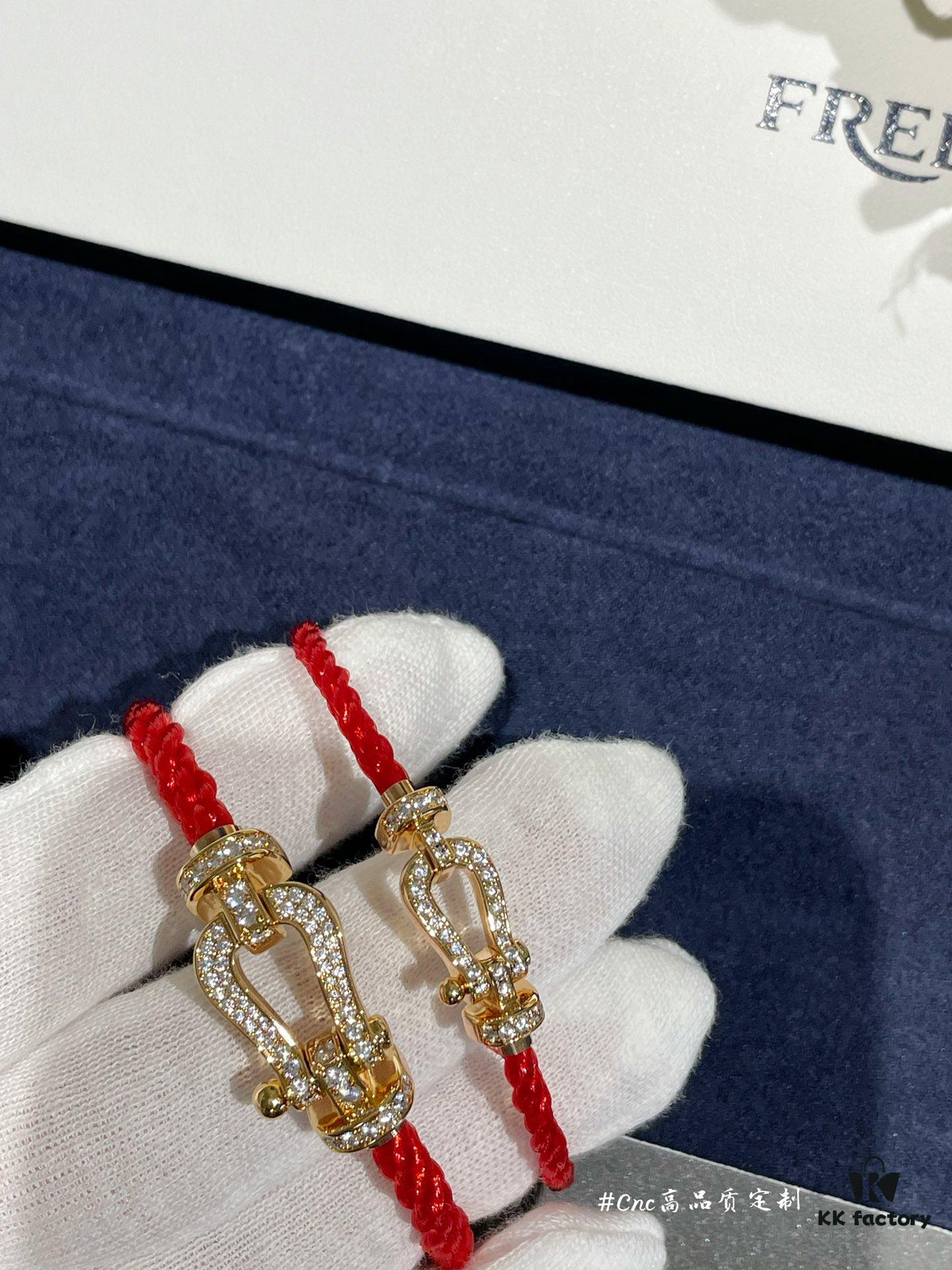 FRE*D Full Diamond Horsehoof Knot Red Bracelet, CNC Precision Carved, Experience the Quality from Our Real Photos