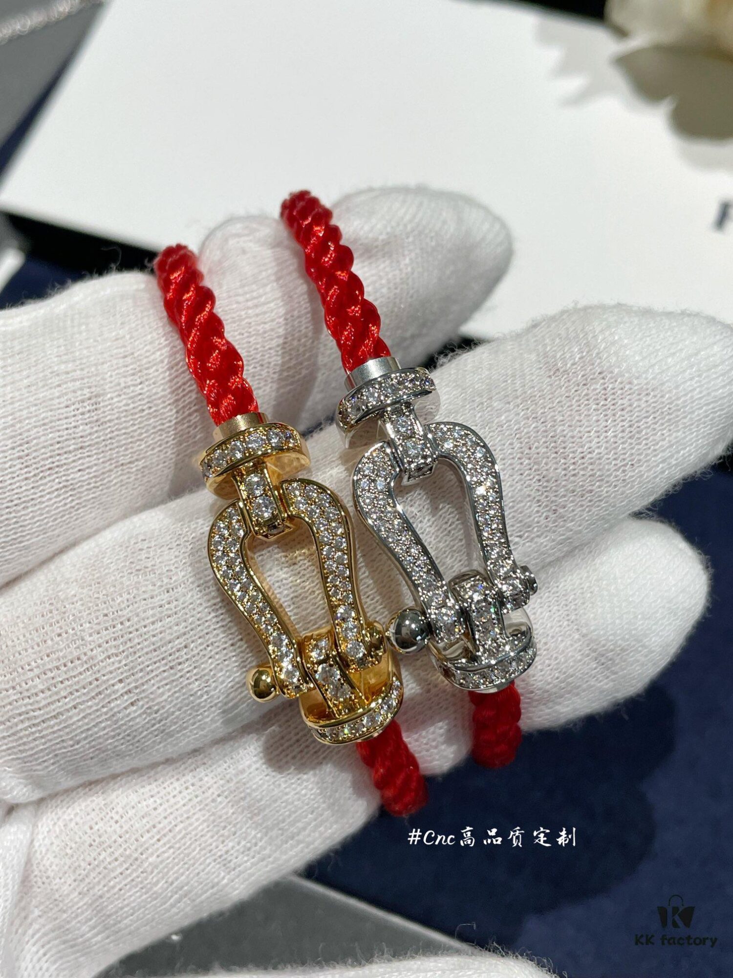 FRE*D Full Diamond Horsehoof Knot Red Bracelet, CNC Precision Carved, Experience the Quality from Our Real Photos