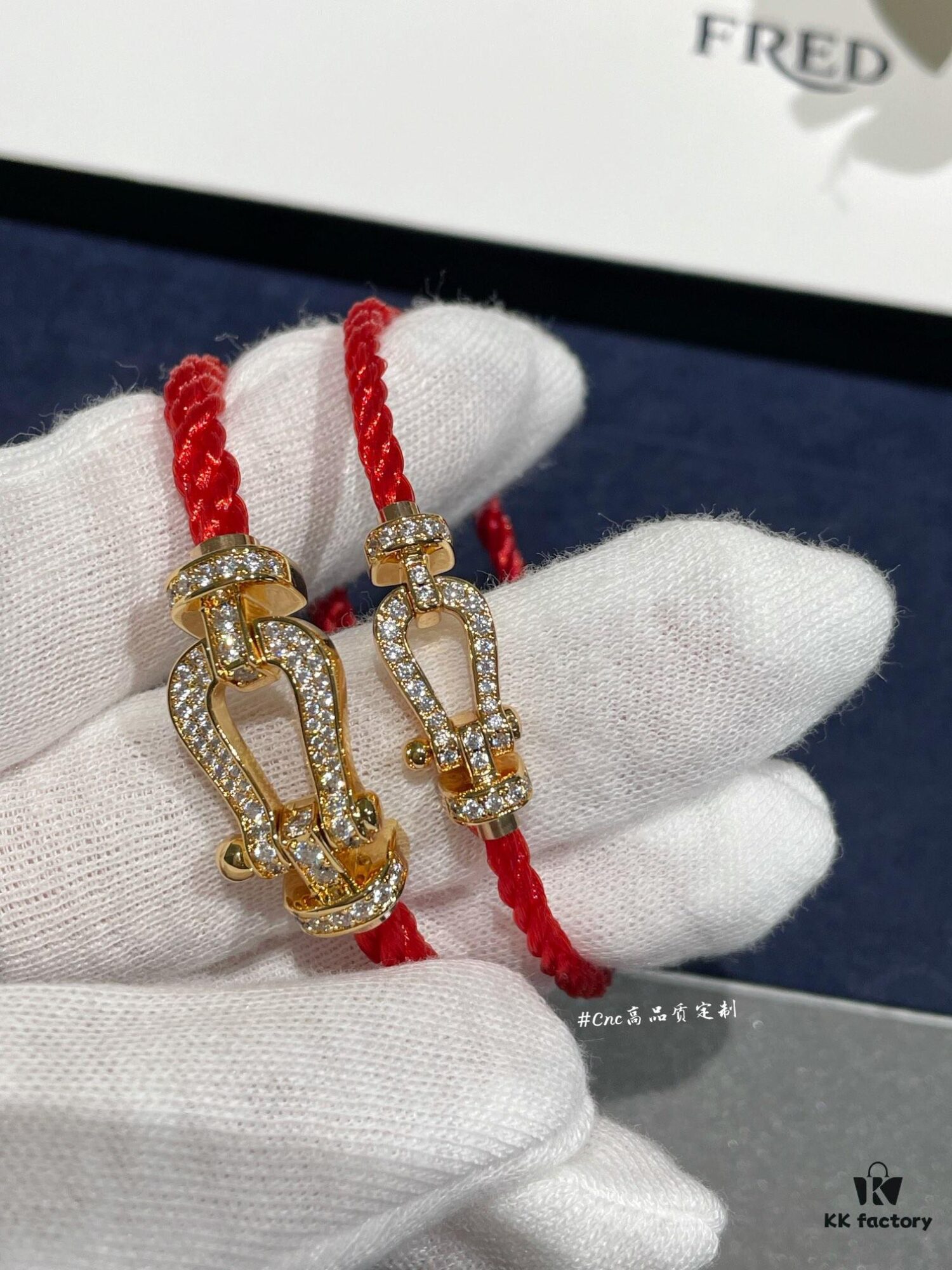 FRE*D Full Diamond Horsehoof Knot Red Bracelet, CNC Precision Carved, Experience the Quality from Our Real Photos