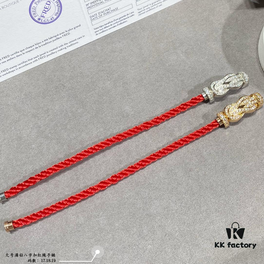 Fred Large Full Diamond Cross Knot Red String Bracelet, High-End Customized Fashion Jewelry, Thickened 18K Gold Plated Craftsmanship, Micro-Pave Workmanship, Must-Have for Trendsetters