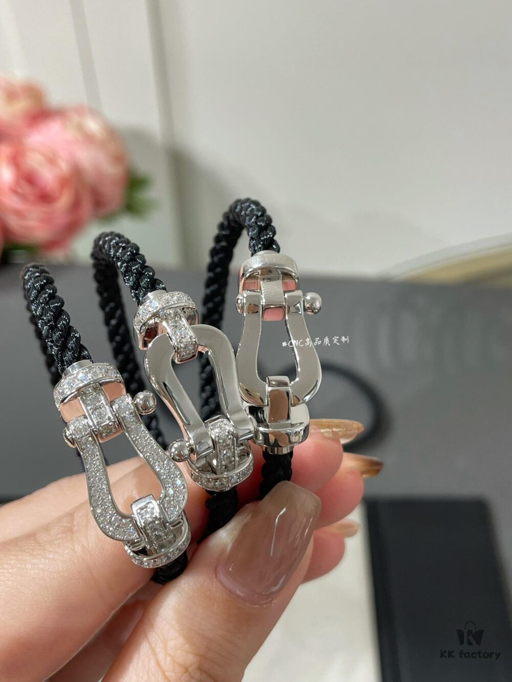 Large Fred Black Rope Button Bracelet, Unique and Stylish Design with Premium CNC Craftsmanship