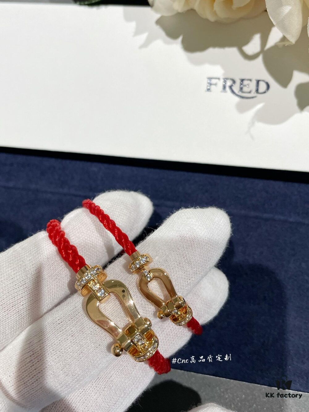 FRE*D Half-Diamond Horseshoe Knot Red String Bracelet, CNC Precision Carved, High Quality Evident from Real Photos