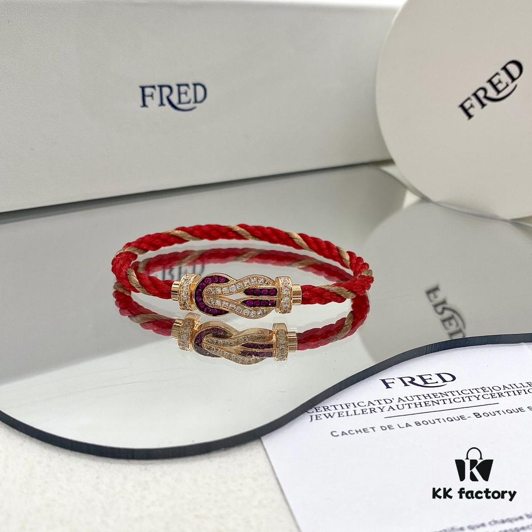Zhang Tian'ai Same-style FRED Féder Chance Infinie Large 18K Rose Gold Ruby Diamond Bracelet