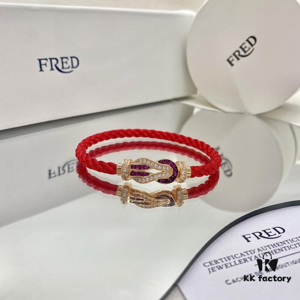 Zhang Tian'ai Same-style FRED FRED Force Infinie Large 18K Rose Gold Ruby Diamond Bracelet