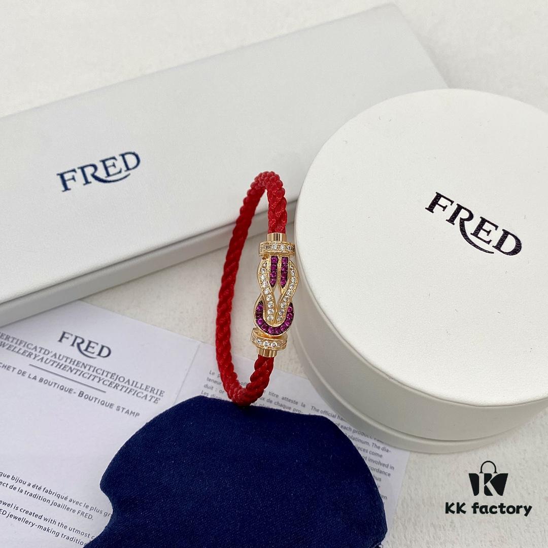 Zhang Tian'ai Same-style FRED FRED Force Infinie Large 18K Rose Gold Ruby Diamond Bracelet
