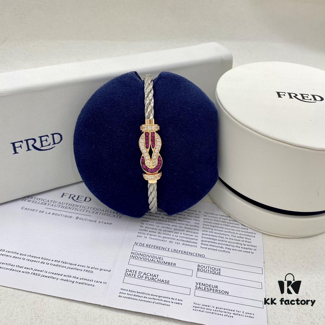 Zhang Tian'ai Same Style FRED Féder Chance Infinie Large 18K Rose Gold Ruby Diamond Bracelet