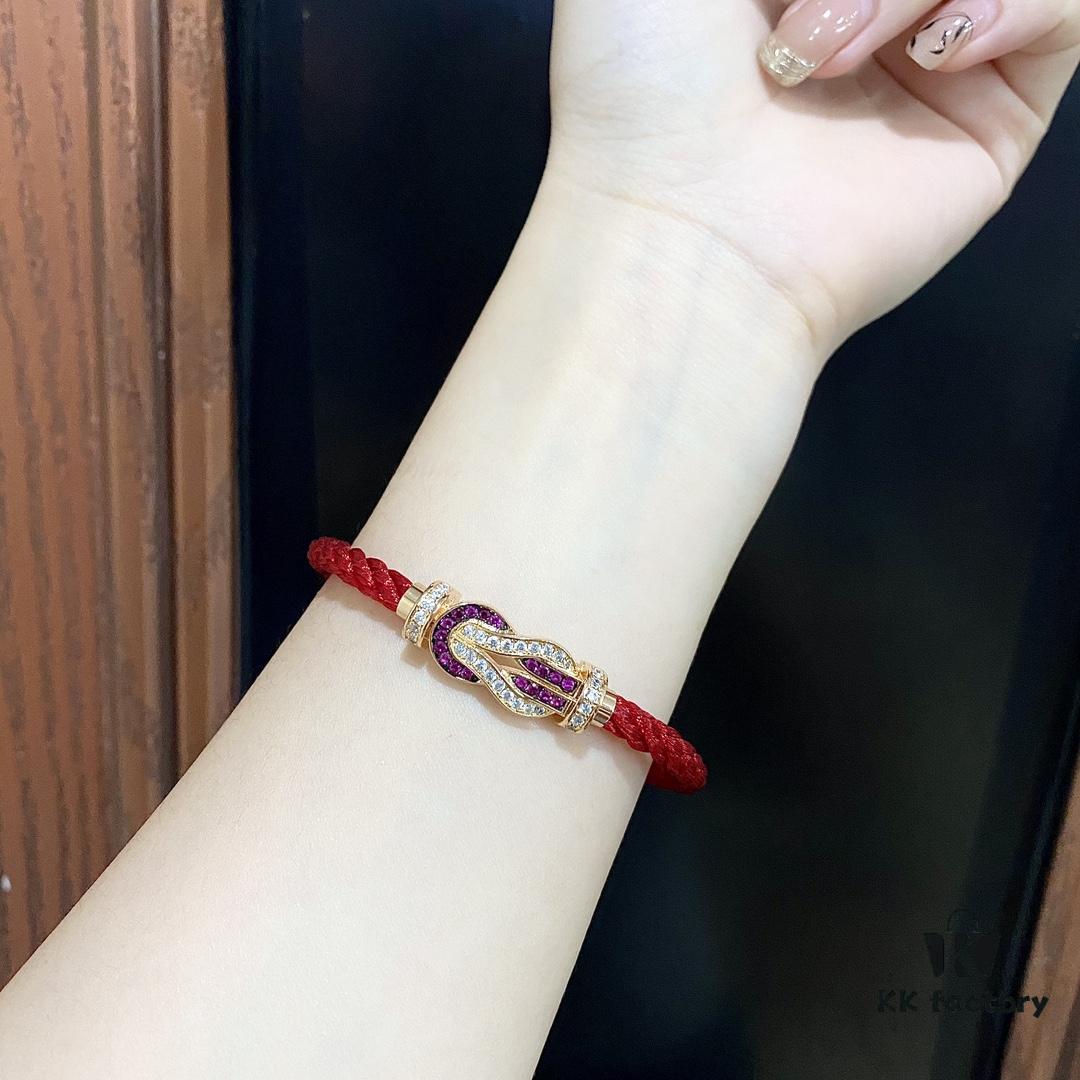 Zhang Tian'ai Same-style FRED FRED Force Infinie Large 18K Rose Gold Ruby Diamond Bracelet