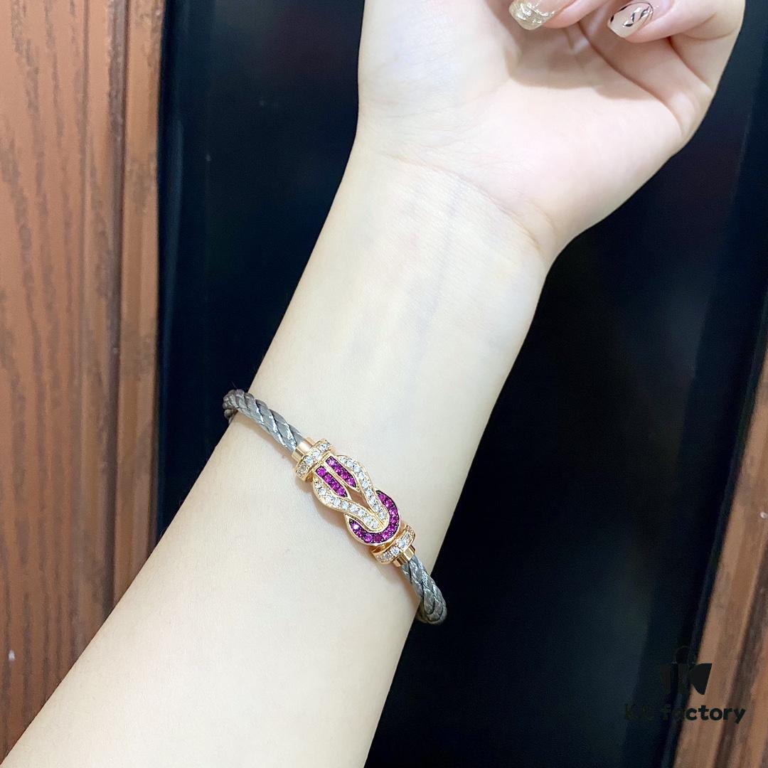 Zhang Tian'ai Same Style FRED Féder Chance Infinie Large 18K Rose Gold Ruby Diamond Bracelet