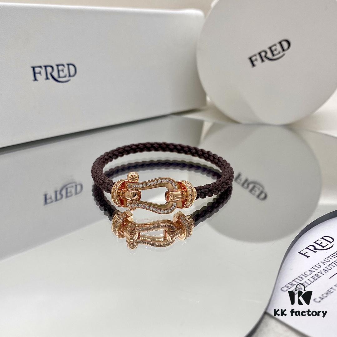 FRED Force 10 Large Half-Pave Diamond Bracelet in Mahogany Tone