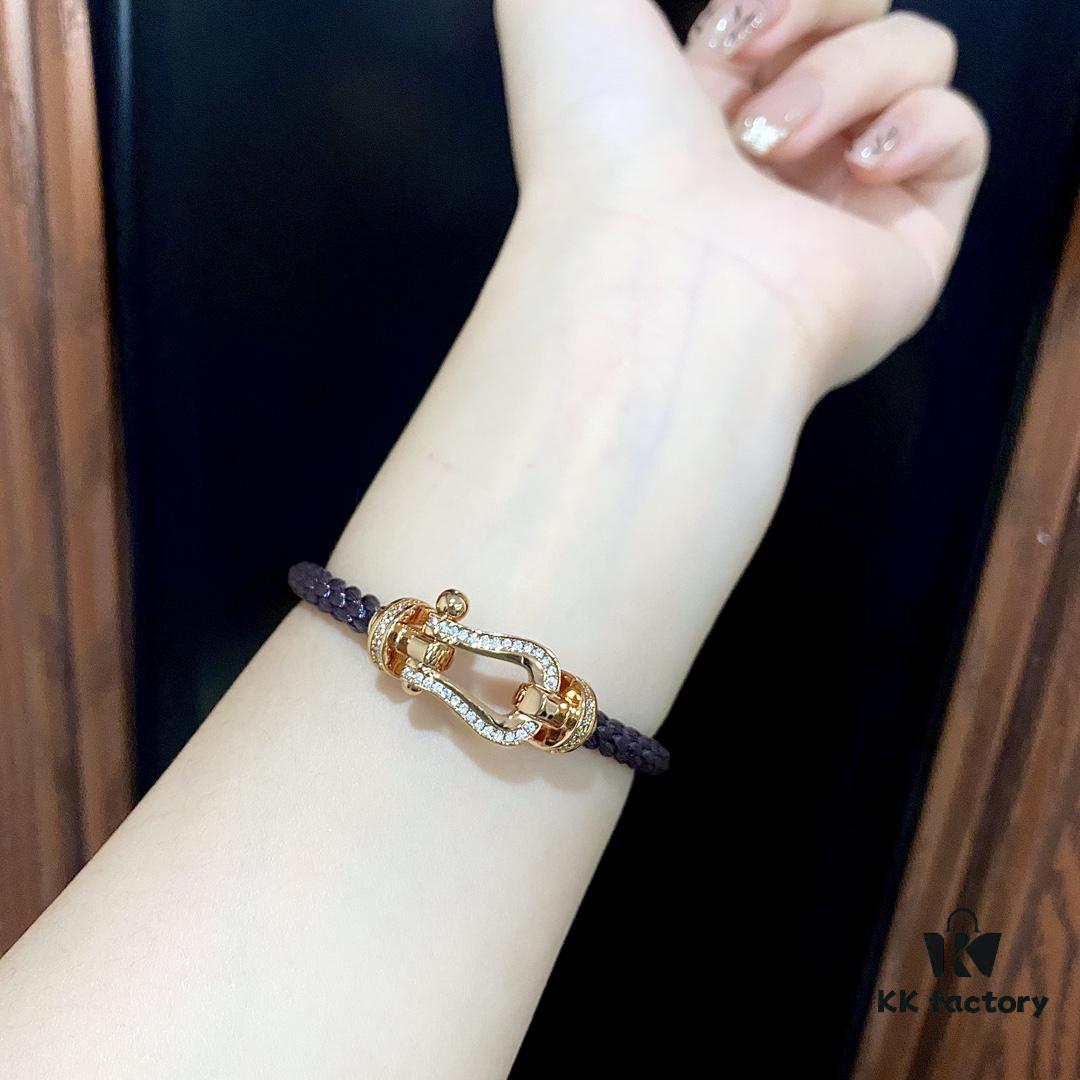 FRED Force 10 Large Half-Pave Diamond Bracelet in Mahogany Tone