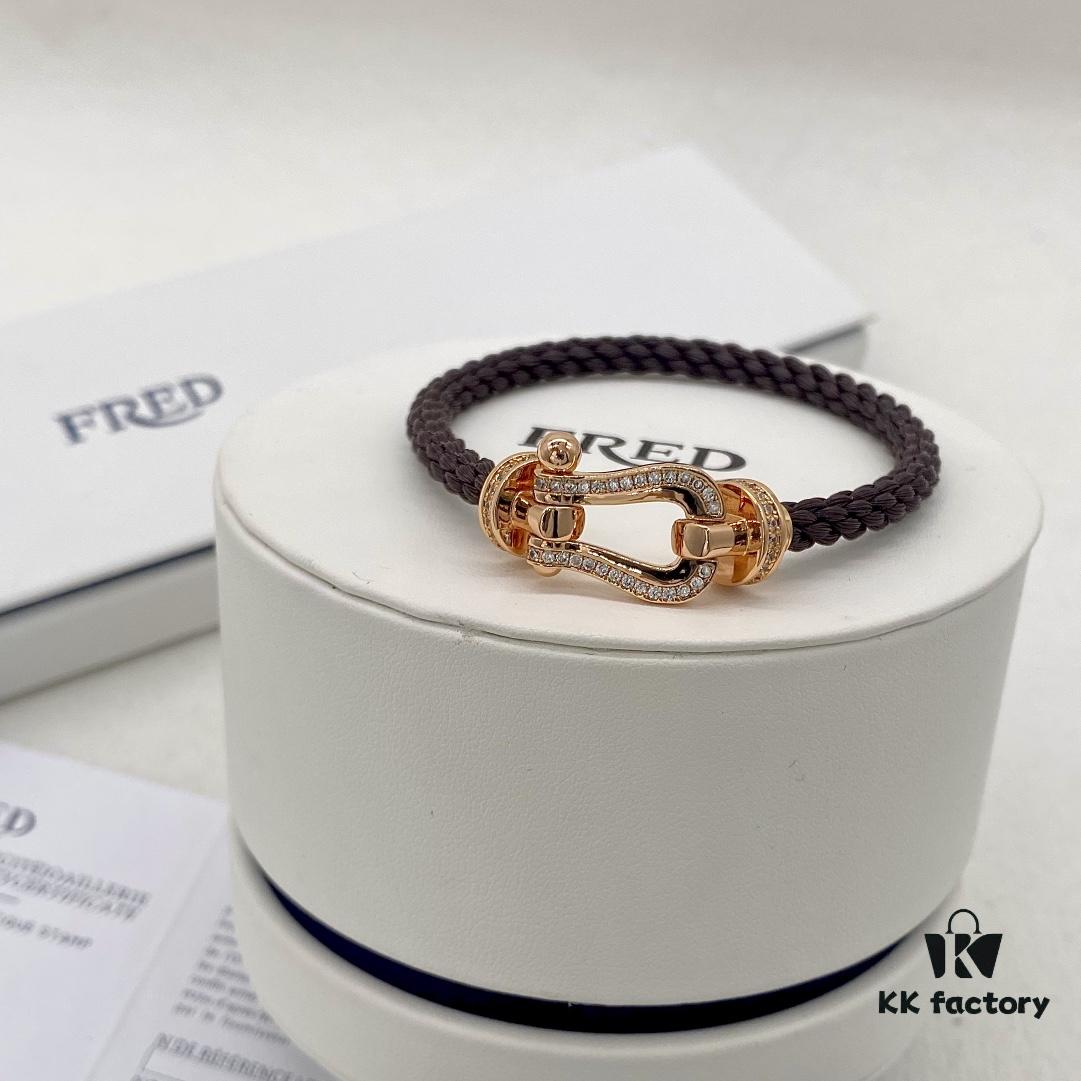 FRED Force 10 Large Half-Pave Diamond Bracelet in Mahogany Tone