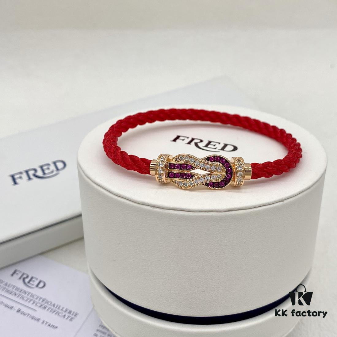 Zhang Tian'ai Same-style FRED FRED Force Infinie Large 18K Rose Gold Ruby Diamond Bracelet