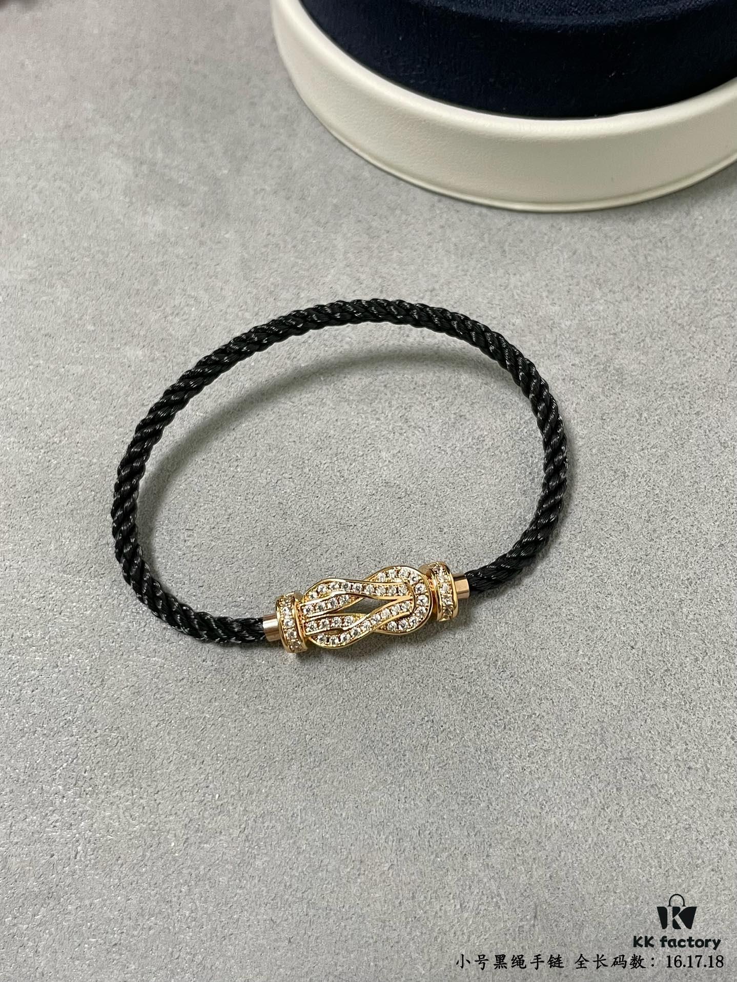 Fred Small Black Rope Bracelet - High-End Custom Fashion Jewelry, 18K Gold Plated, Precision Micro-Set, Must-Have for Trendsetters