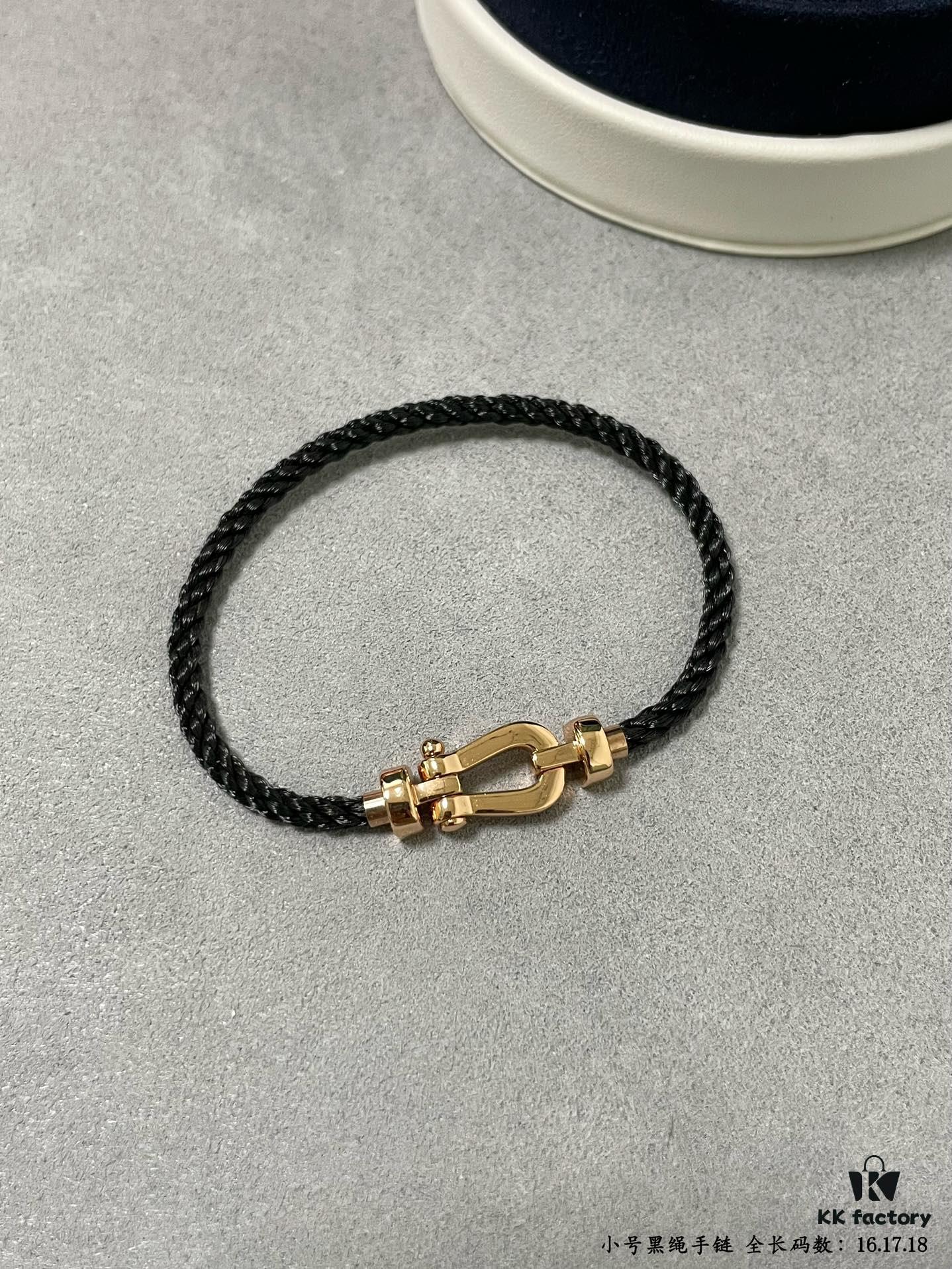 Fred Small Black Rope Bracelet - High-End Custom Fashion Jewelry, 18K Gold Plated, Precision Micro-Set, Must-Have for Trendsetters