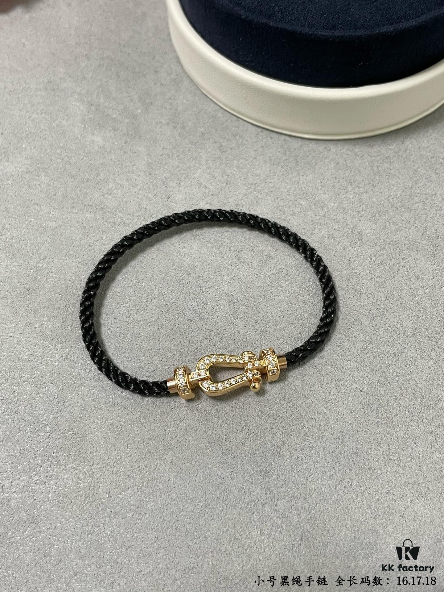 Fred Small Black Rope Bracelet - High-End Custom Fashion Jewelry, 18K Gold Plated, Precision Micro-Set, Must-Have for Trendsetters