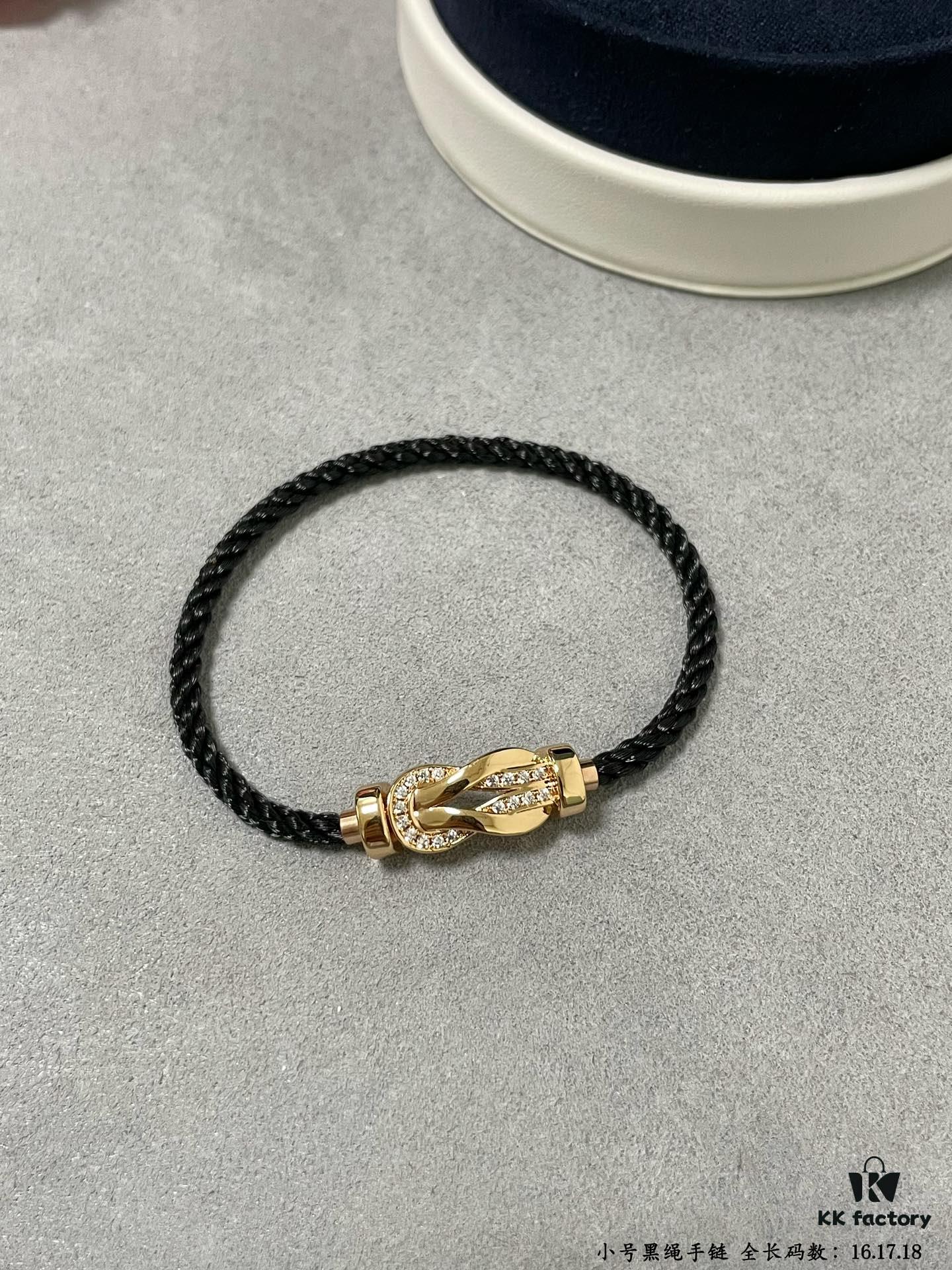 Fred Small Black Rope Bracelet - High-End Custom Fashion Jewelry, 18K Gold Plated, Precision Micro-Set, Must-Have for Trendsetters