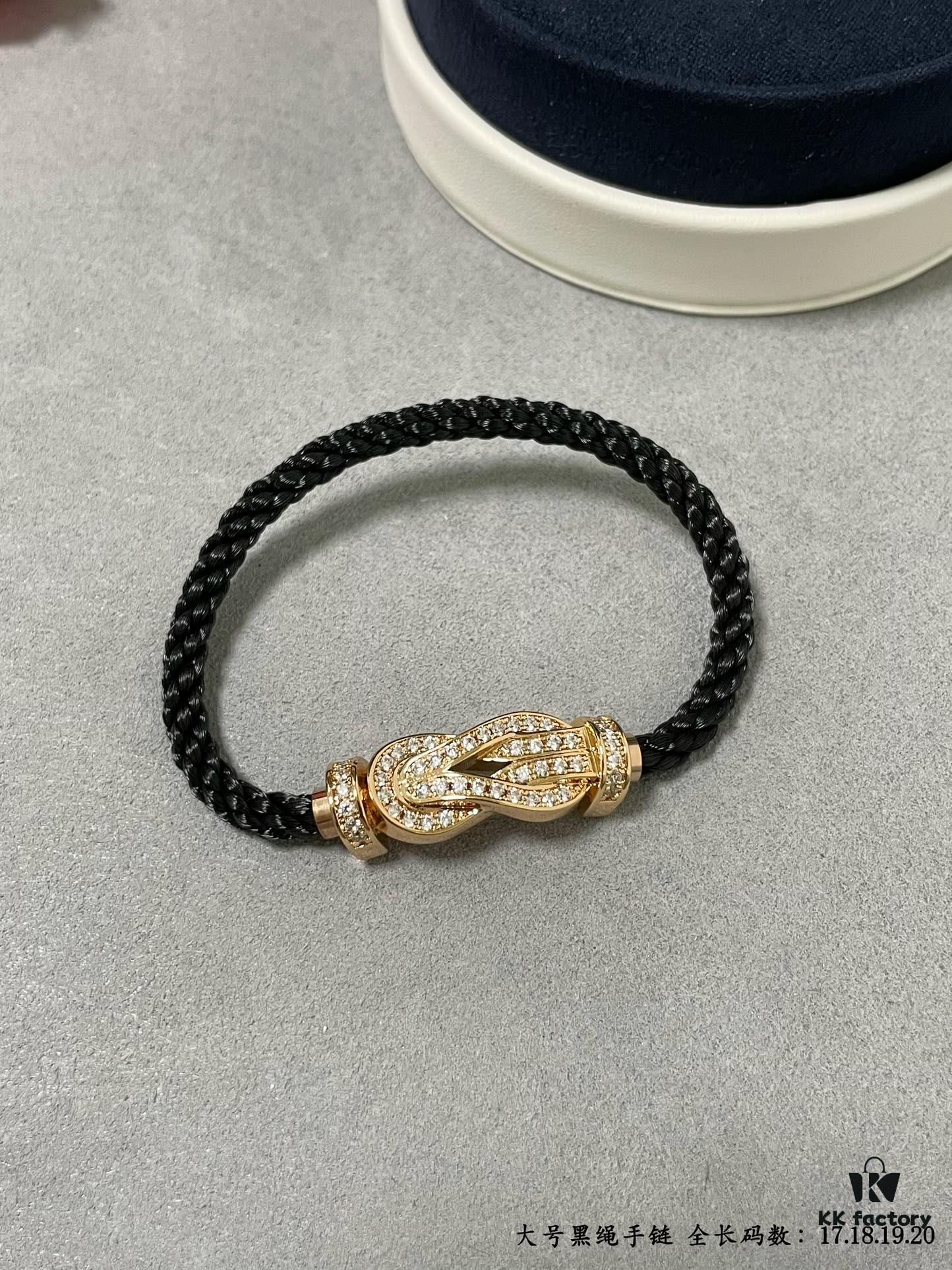 Fred Large Black Cord Bracelet - Luxury Fashion Elegant Design, High-End Customized, Thickened 18K Gold Plated Craftsmanship, Precision Micro-Pave, Must-Have Item for Influencers and Style Enthusiasts
