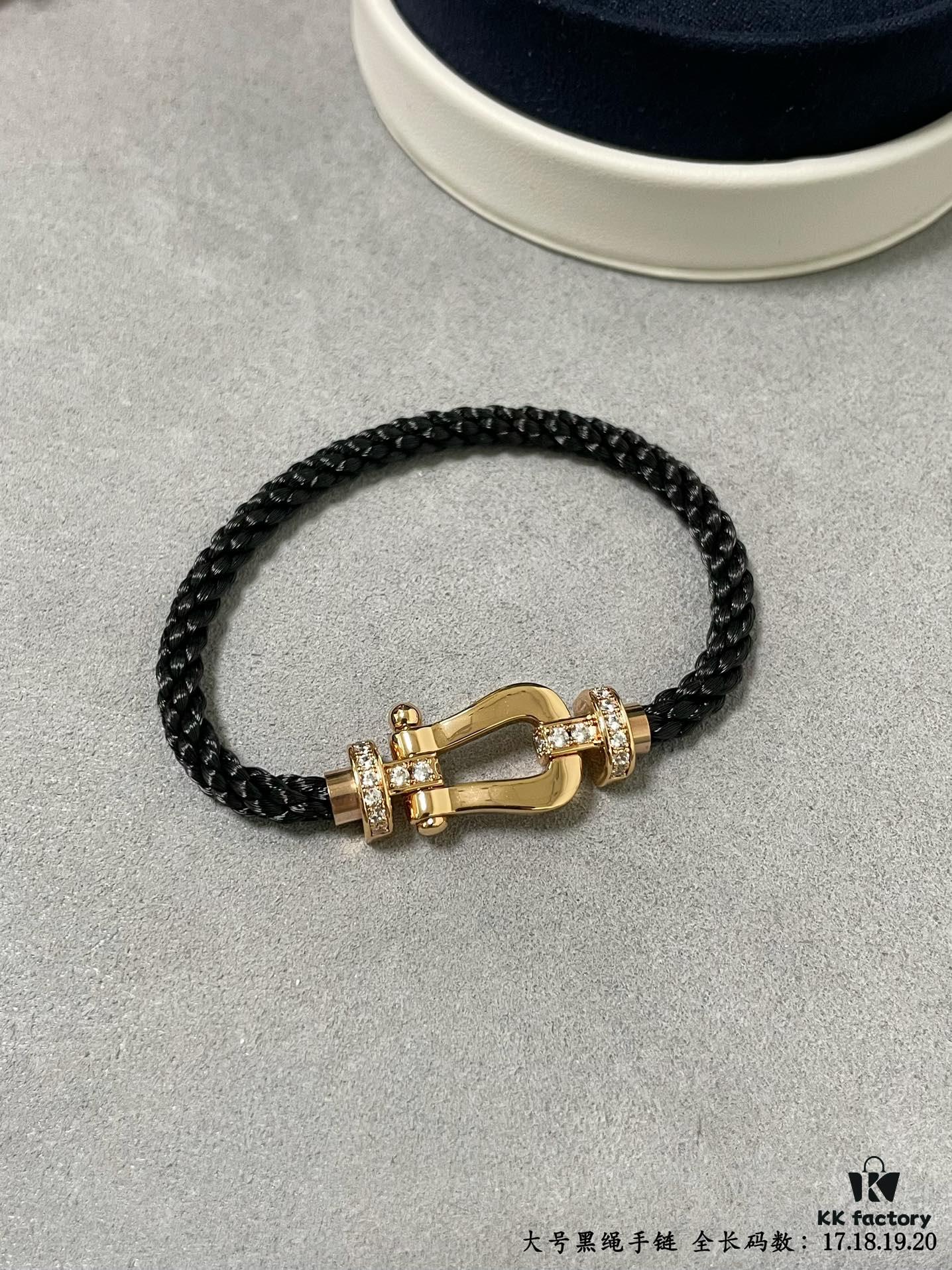 Fred Large Black Cord Bracelet - Luxury Fashion Elegant Design, High-End Customized, Thickened 18K Gold Plated Craftsmanship, Precision Micro-Pave, Must-Have Item for Influencers and Style Enthusiasts